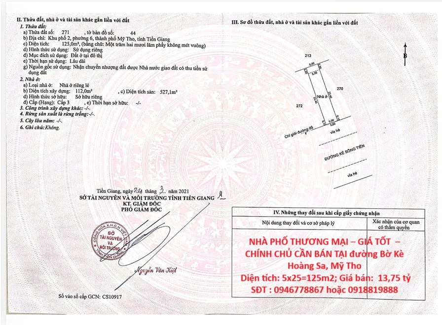NHÀ PHỐ THƯƠNG MẠI – GIÁ TỐT – CHÍNH CHỦ CẦN BÁN TẠI đường Bờ Kè Hoàng Sa, Mỹ Tho
