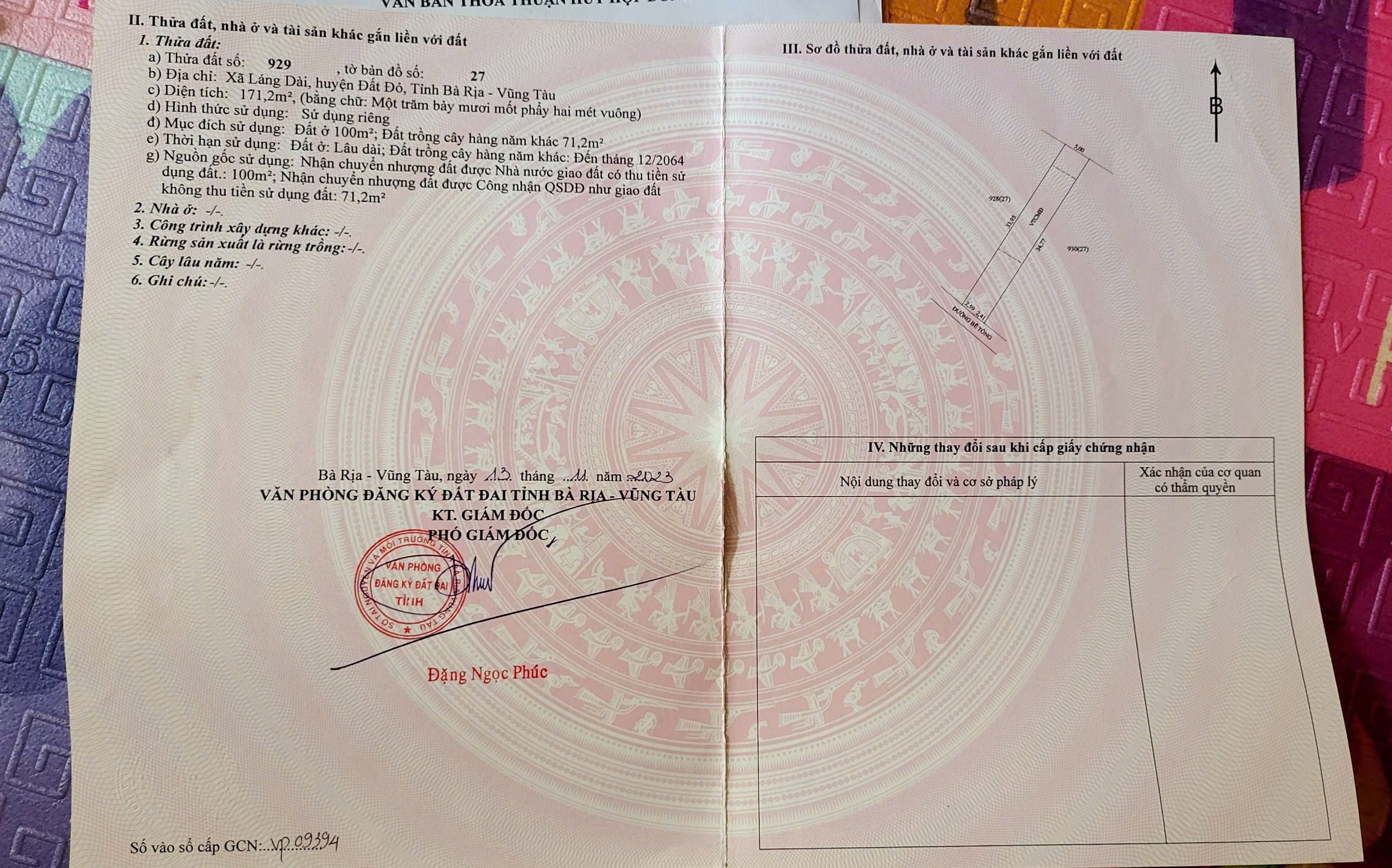 Chủ cần bán đất có thổ cư Tổng dt: 172m (100m thổ cư)như hình, từ QL 55 vô đất 3phút.