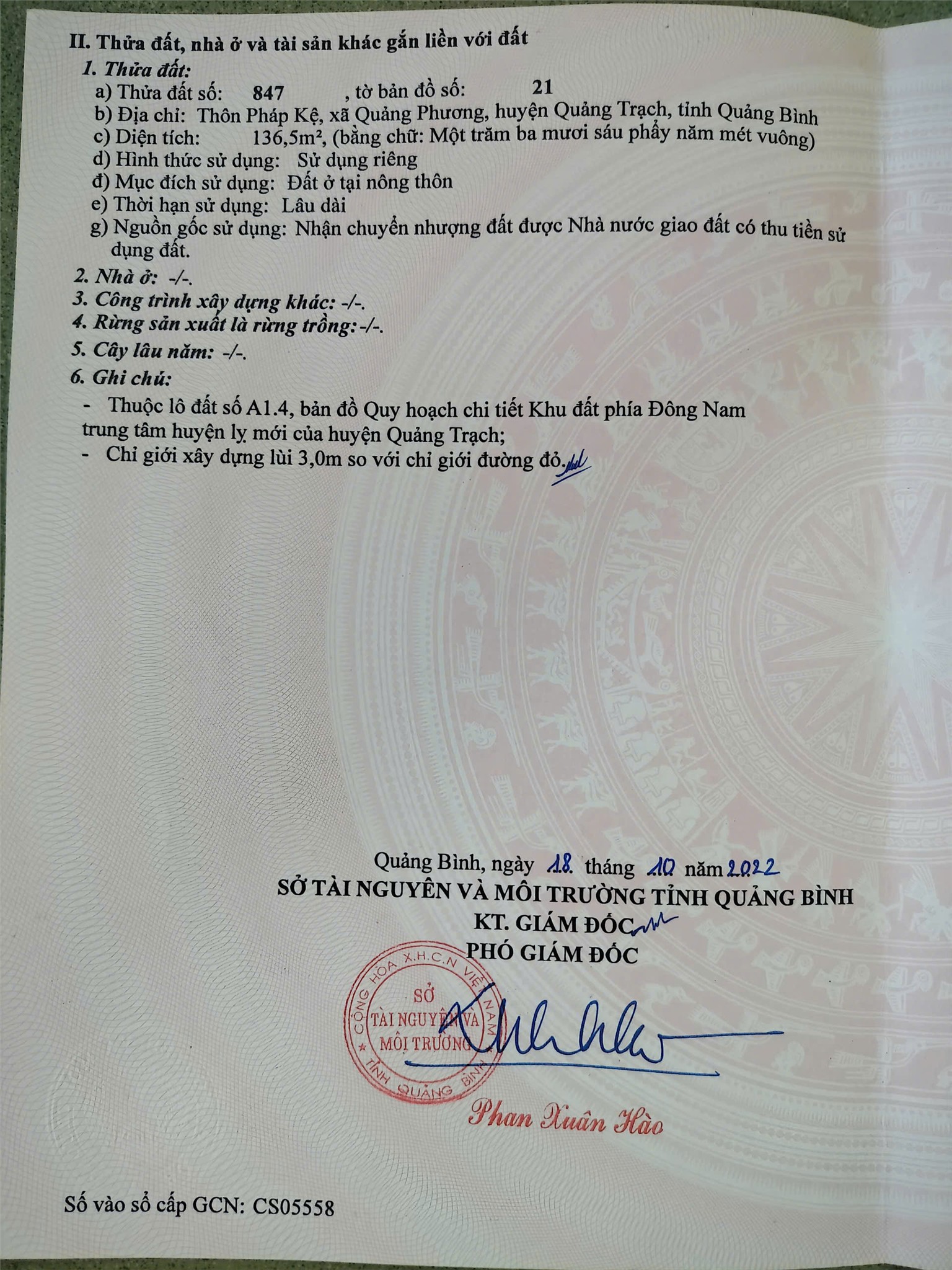 GẤP GẤP GẤP!!! CHÍNH CHỦ CẦN BÁN Đất Đấu Giá Tại Xã Quảng Phương, Quảng Trạch,,Quảng Bình.