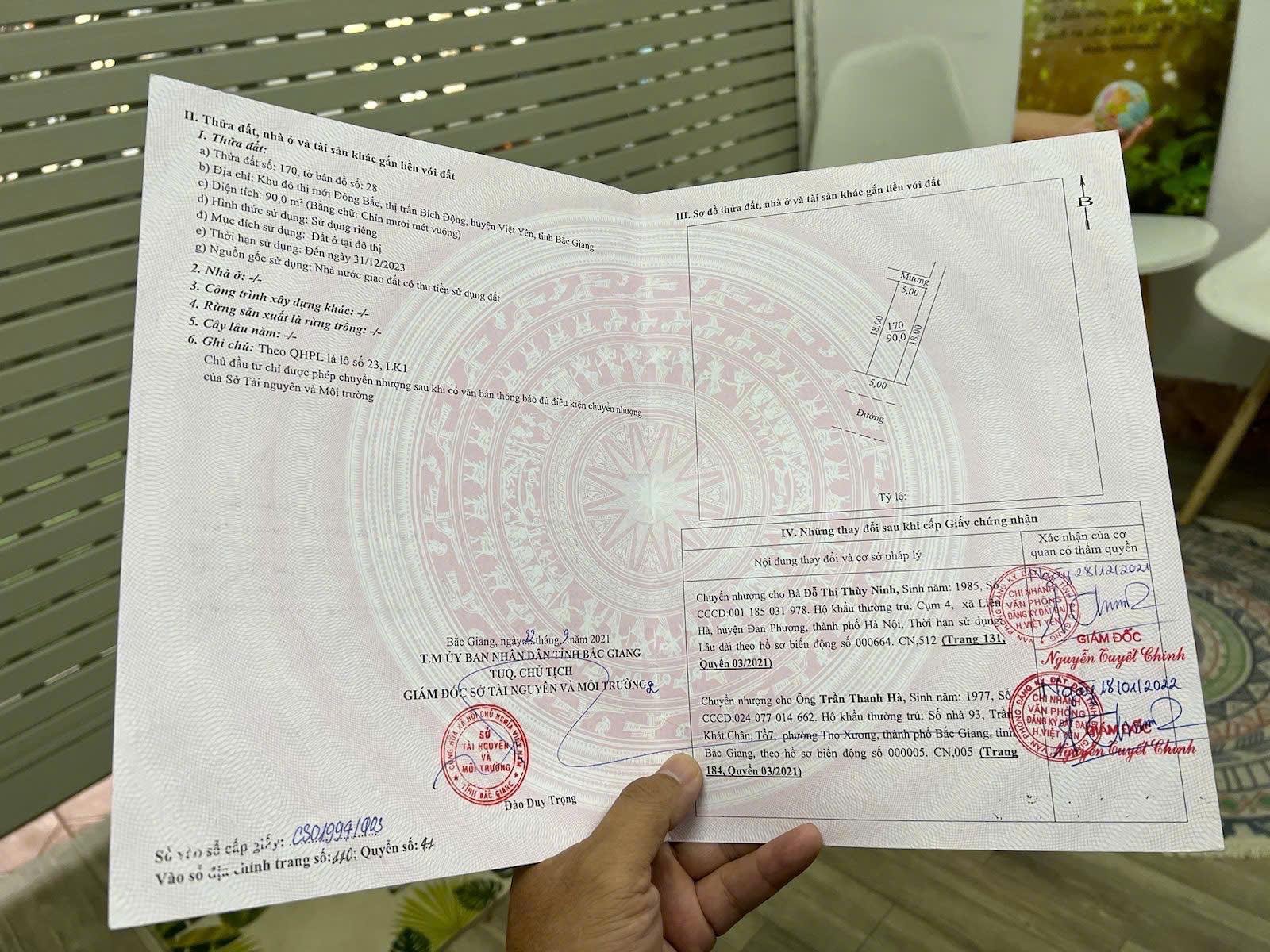 CHÍNH CHỦ BÁN ĐẤT LK1 Lô 23 - GIÁ TỐT - Vị Trí Đắc Địa Tại Khu đô thị mới Đông Bắc, Thị Trấn Bích Động, Huyện Việt Yên,