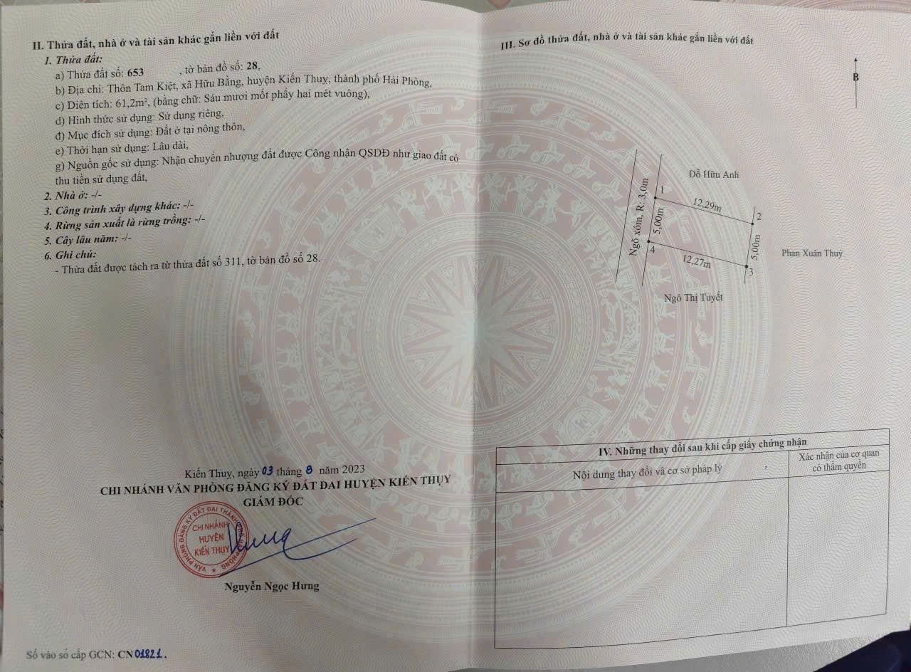 SIÊU PHẨM GIÁ RẺ TUYẾN 2 ĐƯỜNG 405 – HỮU BẰNG, KIẾN THỤY – CHỈ 1,XX TỶ – ZALO 0567 222 555