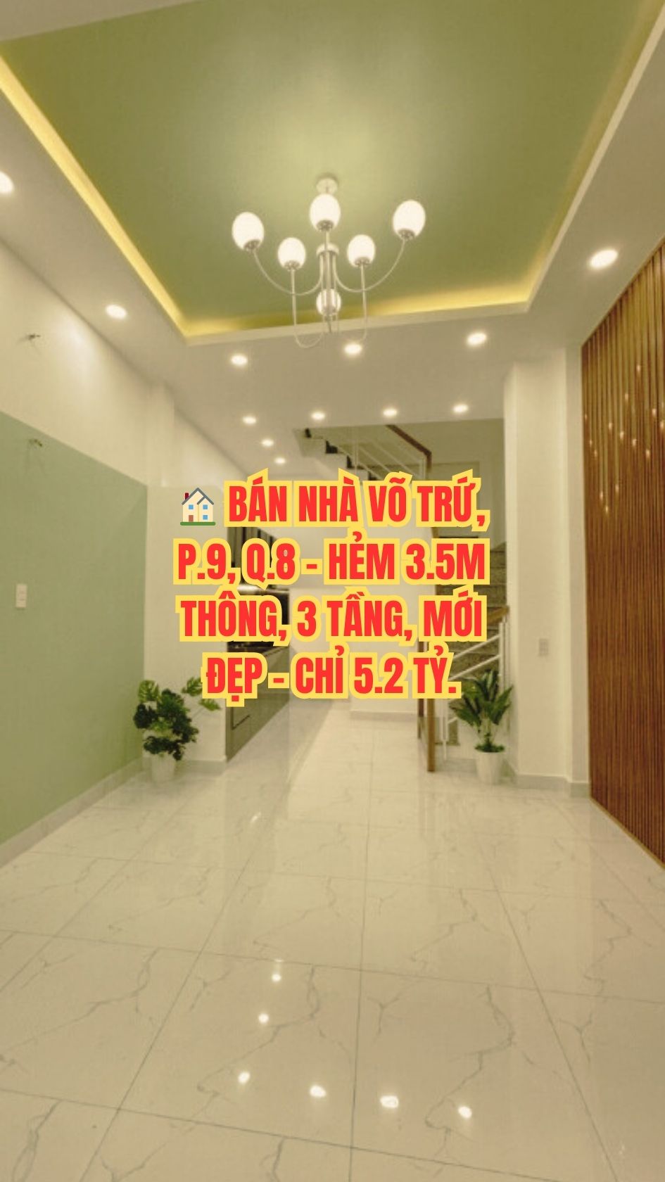 BÁN NHÀ VÕ TRỨ, P.9, Q.8 - HẺM 3.5M THÔNG, 3 TẦNG, MỚI ĐẸP - CHỈ 5.2 TỶ.