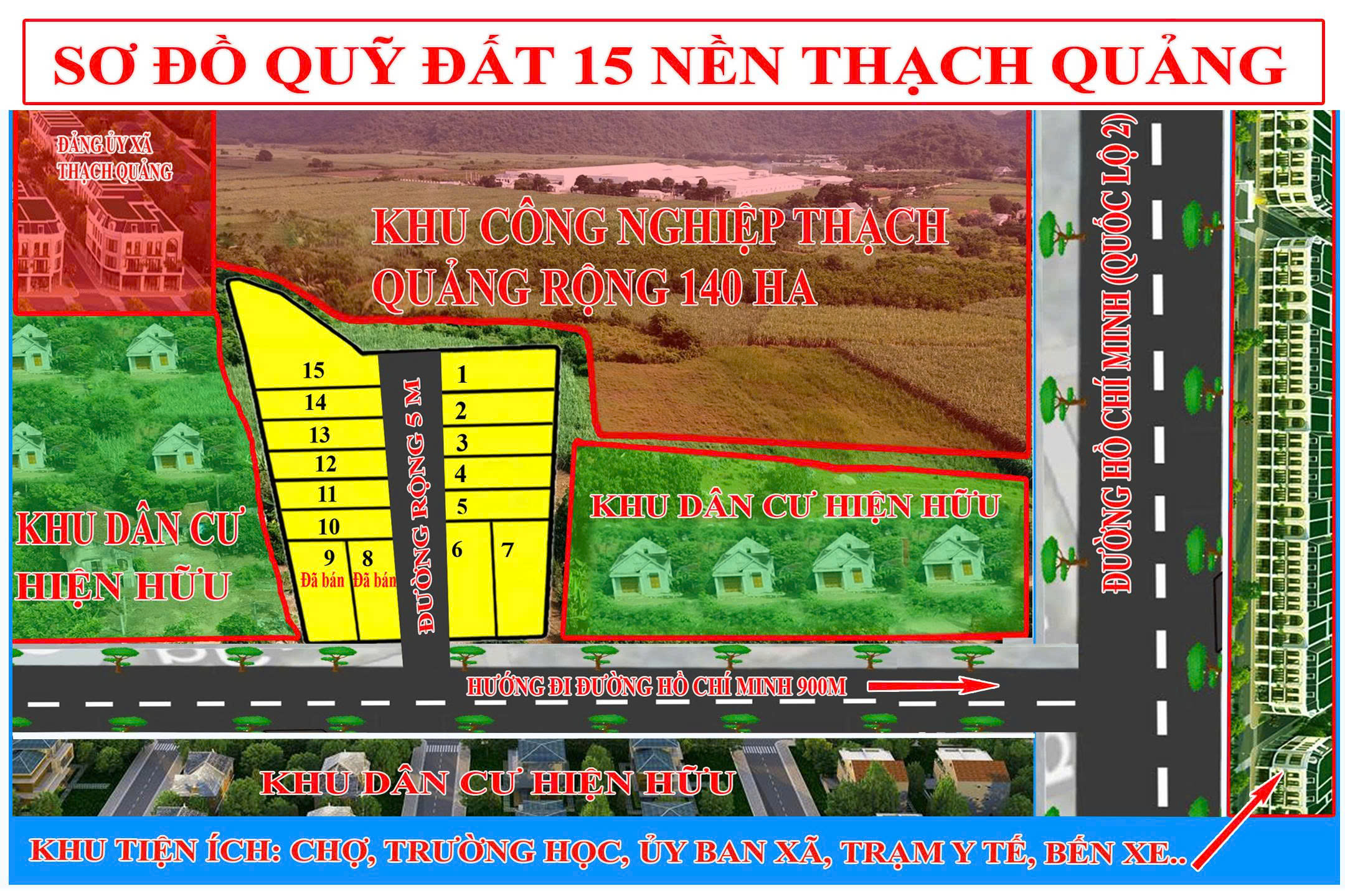 Bán nhanh mảnh đất vị trí đắc địa ngay đường mòn Hồ Chí Minh, sát khu công nghiệpTthạch Quảng diện tích 412m2 595 triệu