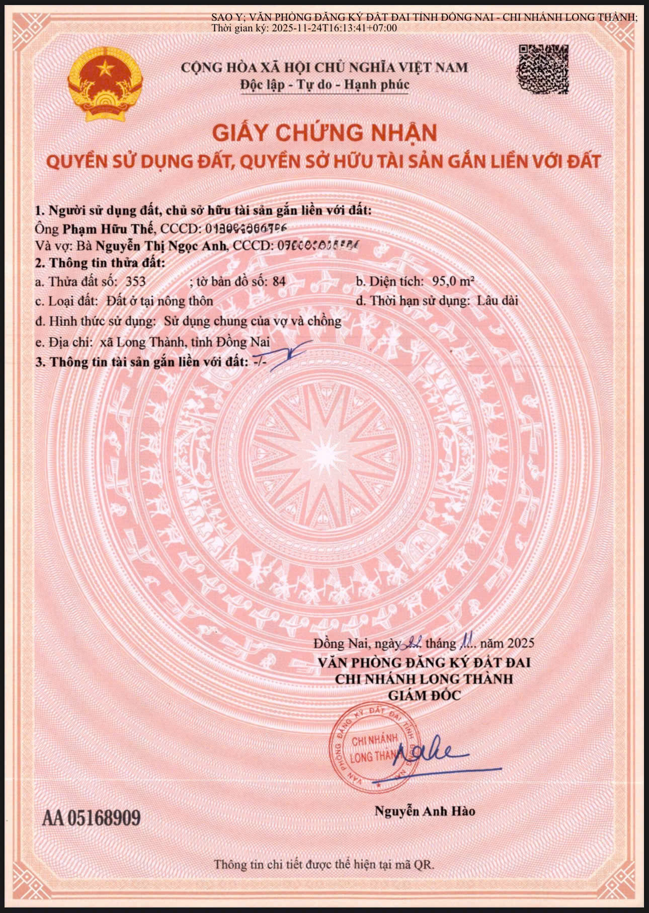 95m2 , Khu dân cư xã Bình Sơn – Lộc An. "Cửa ngõ" sân bay Long Thành