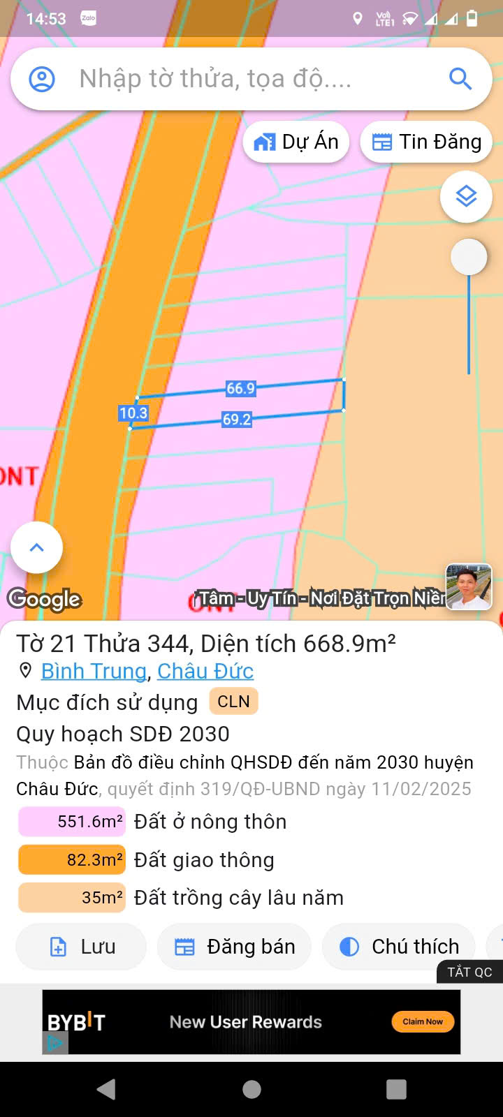 Cần tiền bán nhanh lô đất mặt tiền đường tl 765.. bình Trung. Châu Đức