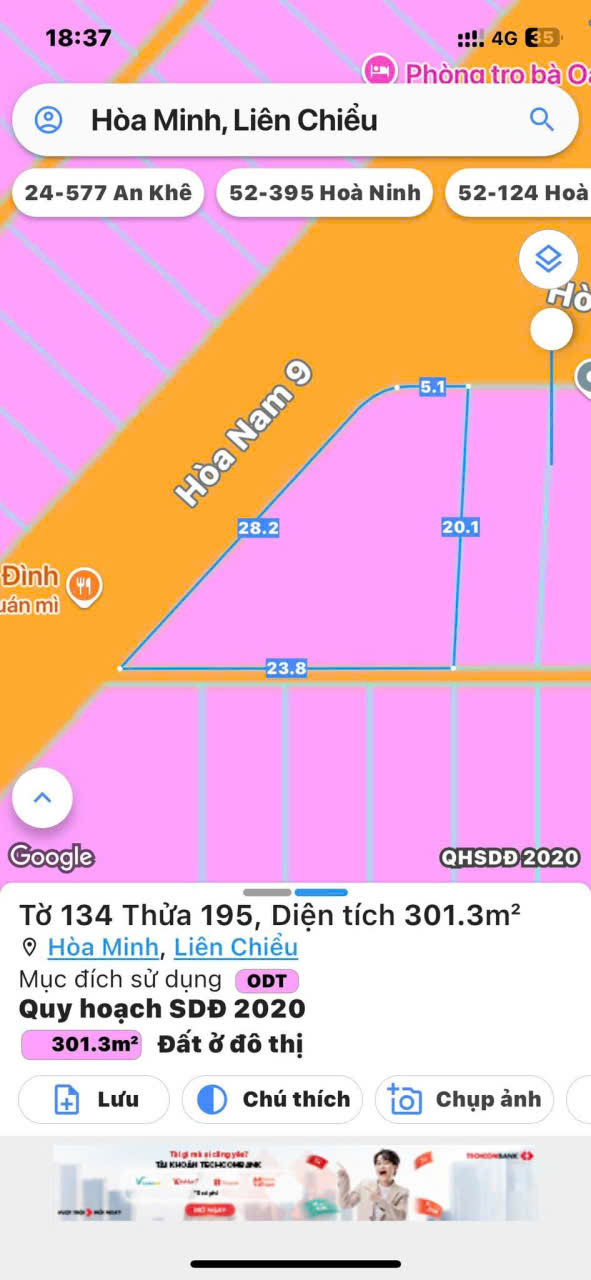 BÁN ĐẤT: Chào bán lô đất góc 2 mặt tiền đường Hòa Nam 9 & 8 Hòa Minh, Liên Chiểu, Đà Nẵng - Diện tích đất : 305m2