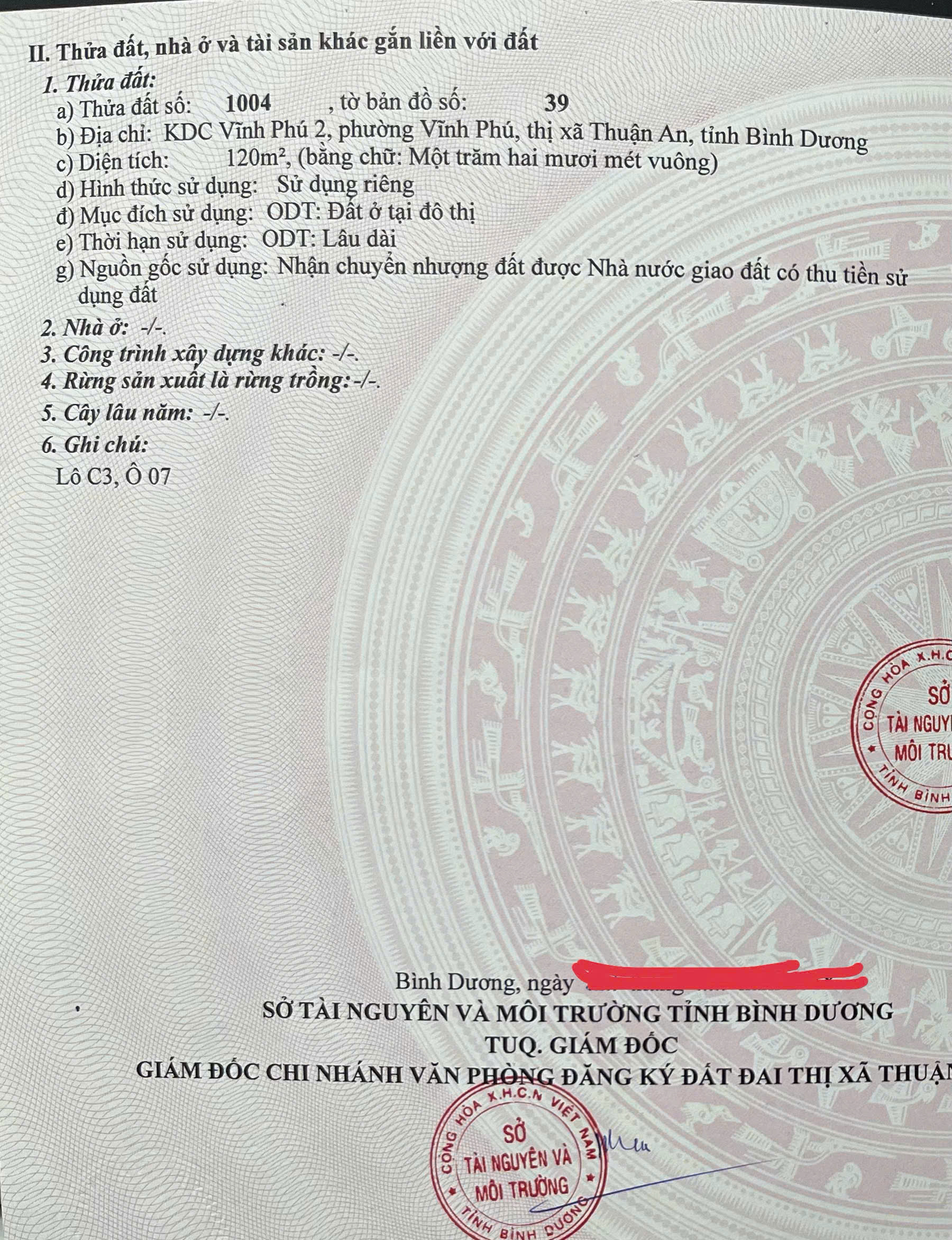 Cần Bán Lô Đất KDC Vĩnh Phú 2, Phường Vĩnh Phú, TX Thuận An, Bình Dương