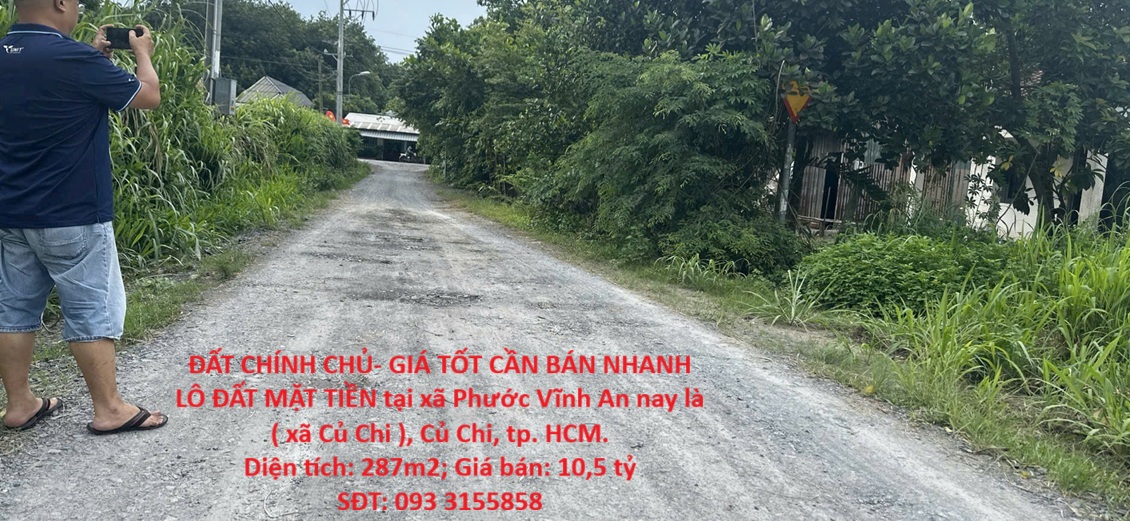 ĐẤT CHÍNH CHỦ- GIÁ TỐT CẦN BÁN NHANH LÔ ĐẤT MẶT TIỀN tại huyện Củ Chi, TPHCM