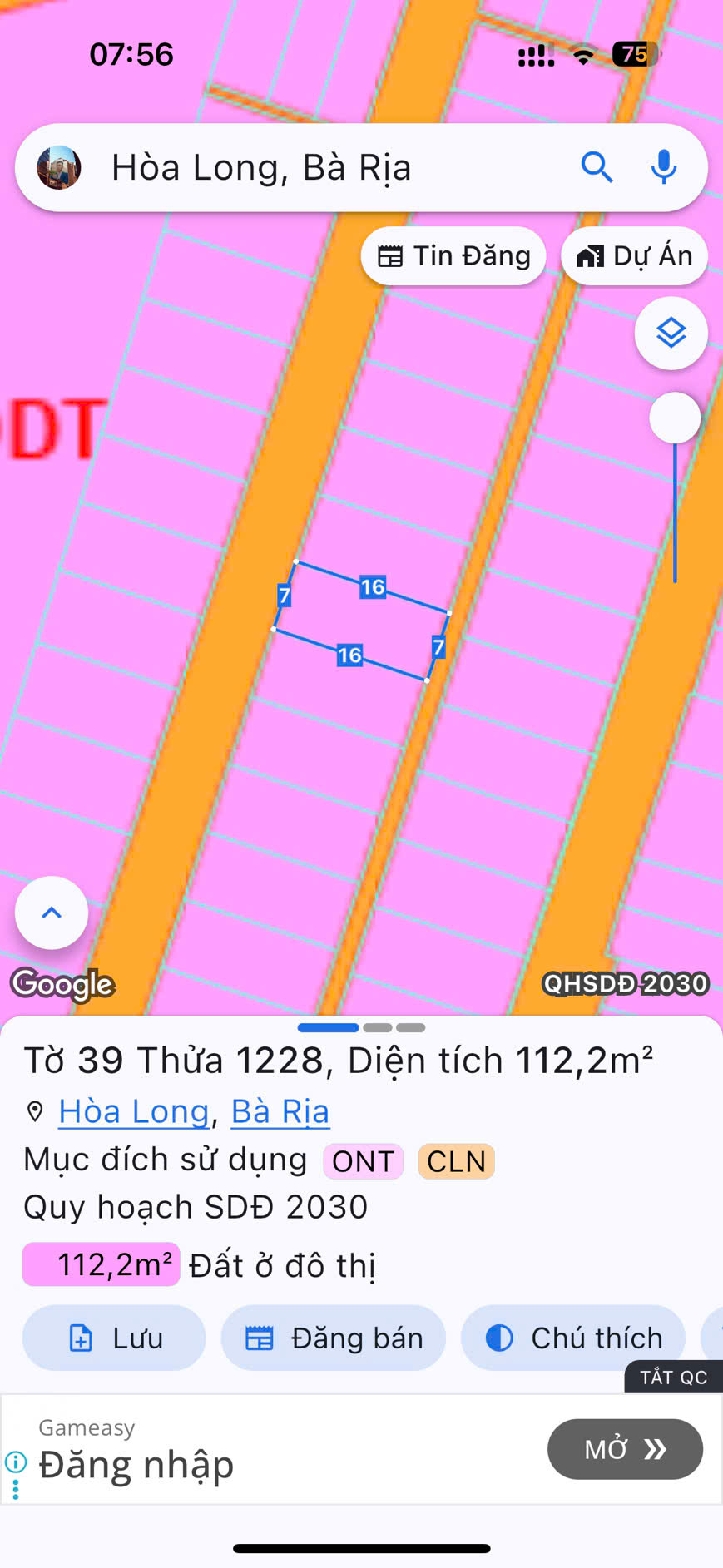 chính chủ cần bán lô đất đường số 3 Hoà Long. 112m2, 80 thổ cư,