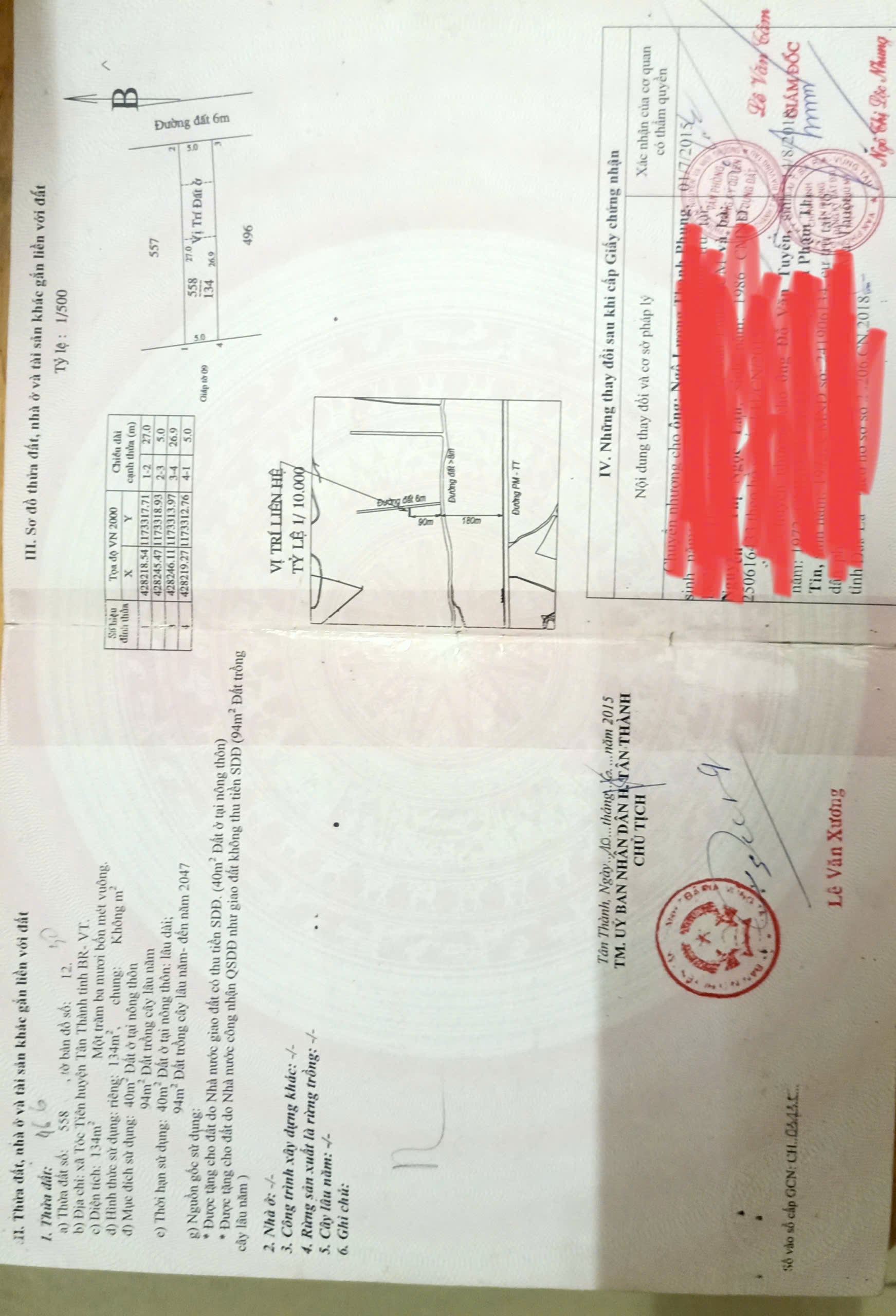 DT 5mx27m 40 tc đường trước đất 5m ( bê tông ) vị trí đất cách đường Phú Mỹ Tóc Tiên 200m