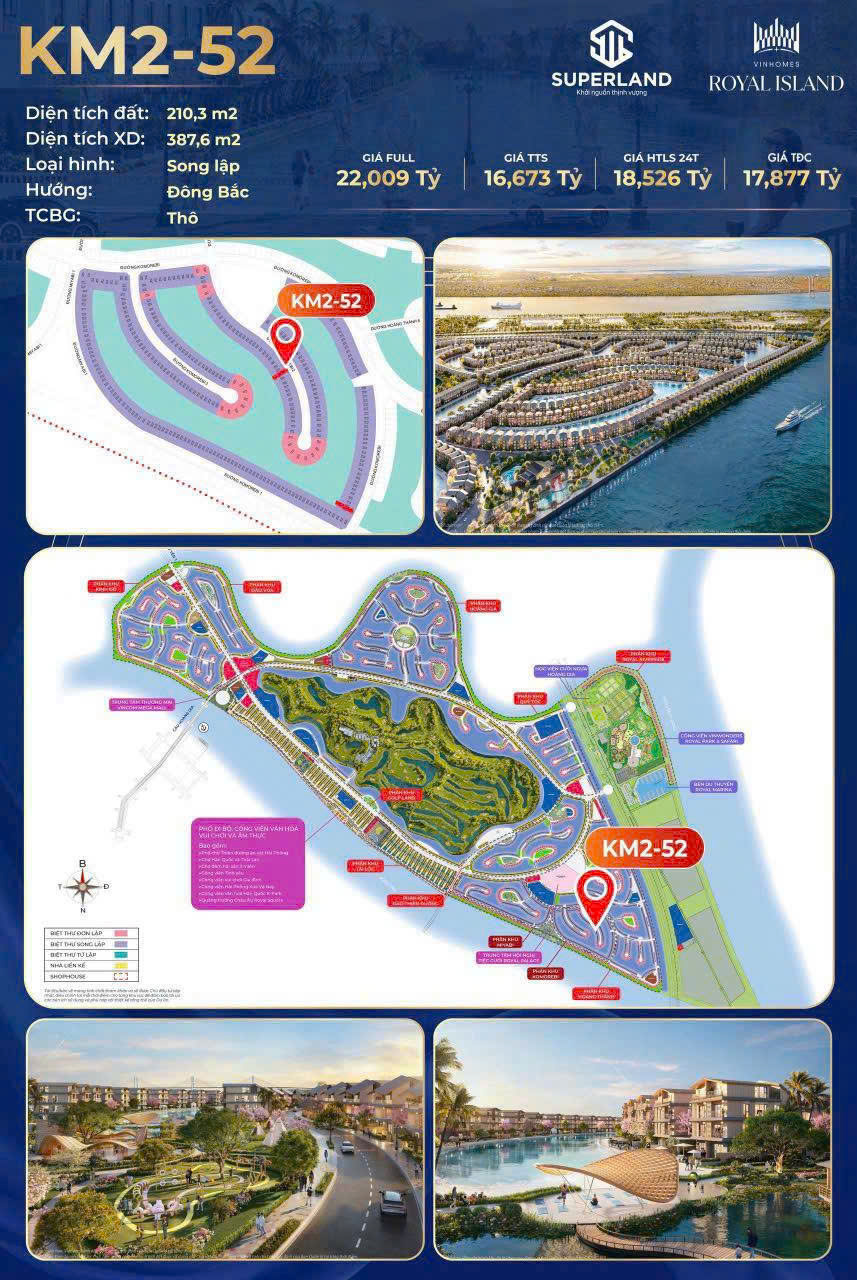 BIỆT THỰ SONG LẬP KM2-52 – HÀNG HIẾM CÒN SÓT LẠI TẠI VINHOMES ROYAL ISLAND SỞ HỮU VỊ TRÍ VÀNG – TẬN HƯỞNG ĐẲNG