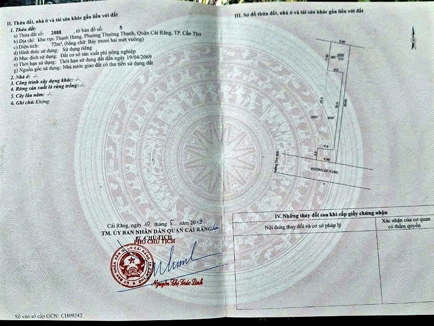 ĐẤT ĐẸP – GIÁ TỐT – CHÍNH CHỦ CẦN BÁN Tại khu vực Thạnh Hưng, Cái Răng, Cần Thơ.