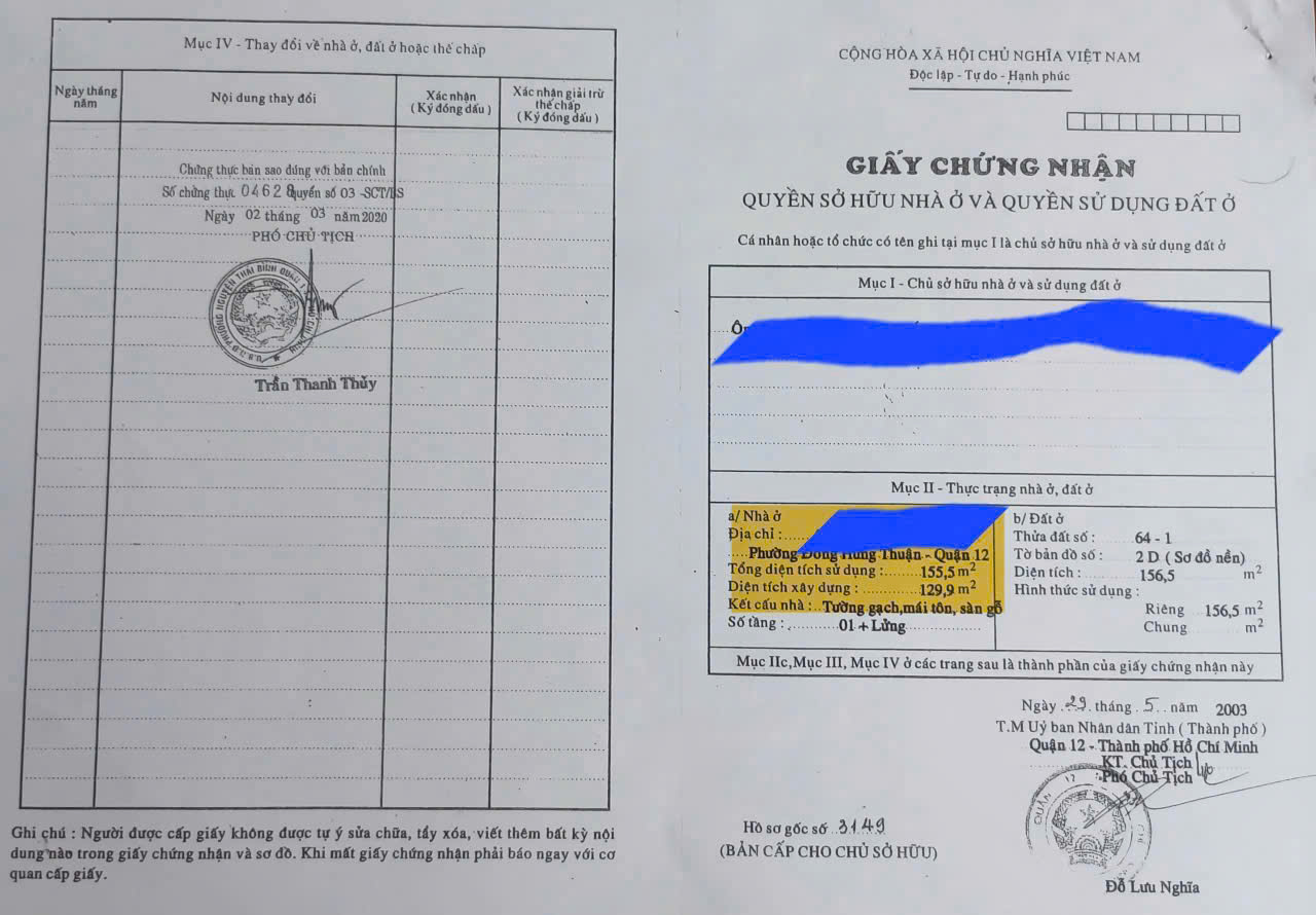 NHÀ + ĐẤT (6.4X24.5) MẶT TIỀN ĐÔNG HƯNG THUẬN 42 CHỢ CÂY SỘP, Q12 KD CỰC ĐỈNH