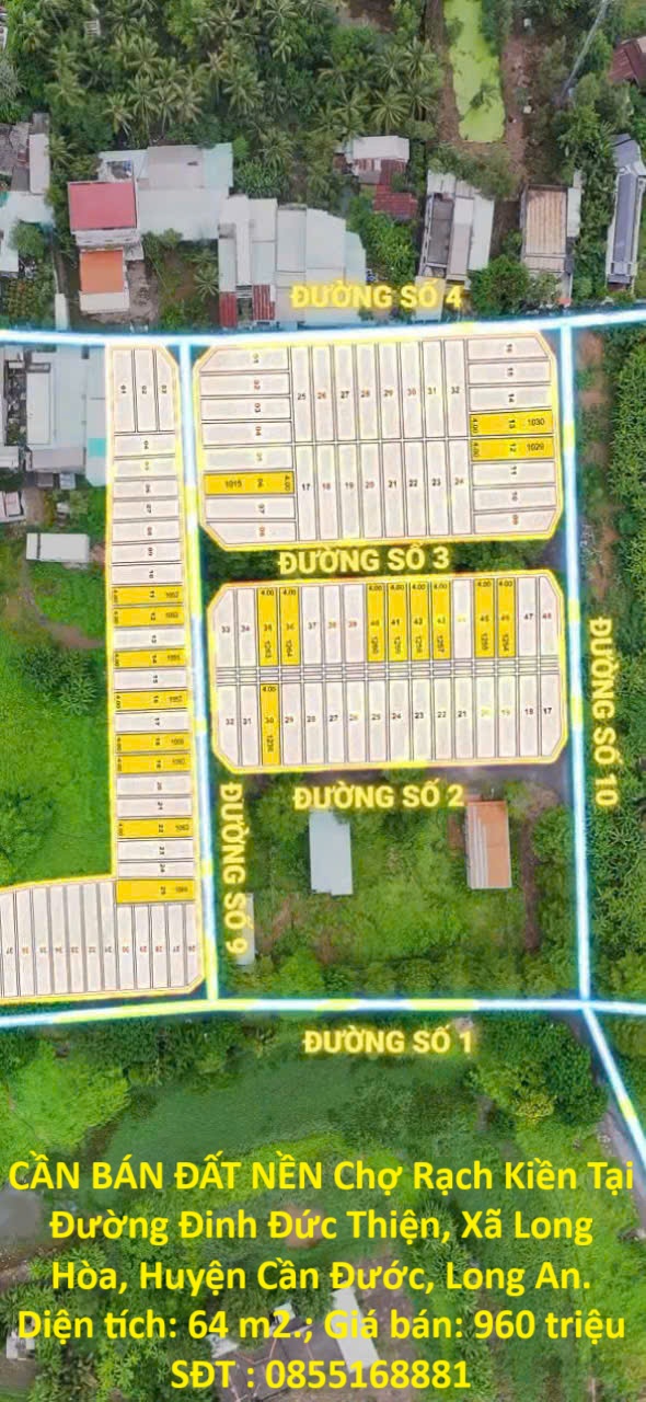 CẦN BÁN ĐẤT NỀN Chợ Rạch Kiền Tại Đường Đinh Đức Thiện, Xã Long Hòa, Huyện Cần Đước, Long An.