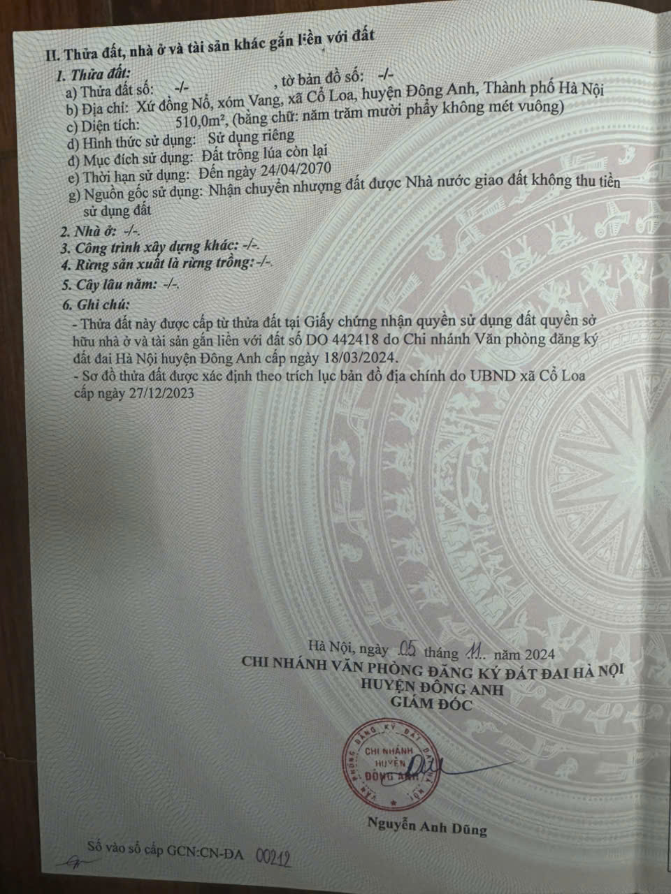 CẦN BÁN MẢNH ĐẤT XỨ ĐỒNG NỔ, XÓM VANG– CỔ LOA, ĐÔNG ANH, HÀ NỘI (GẦN VINHOMES ĐÔNG ANH CÁCH KHOẢNG 2KM)