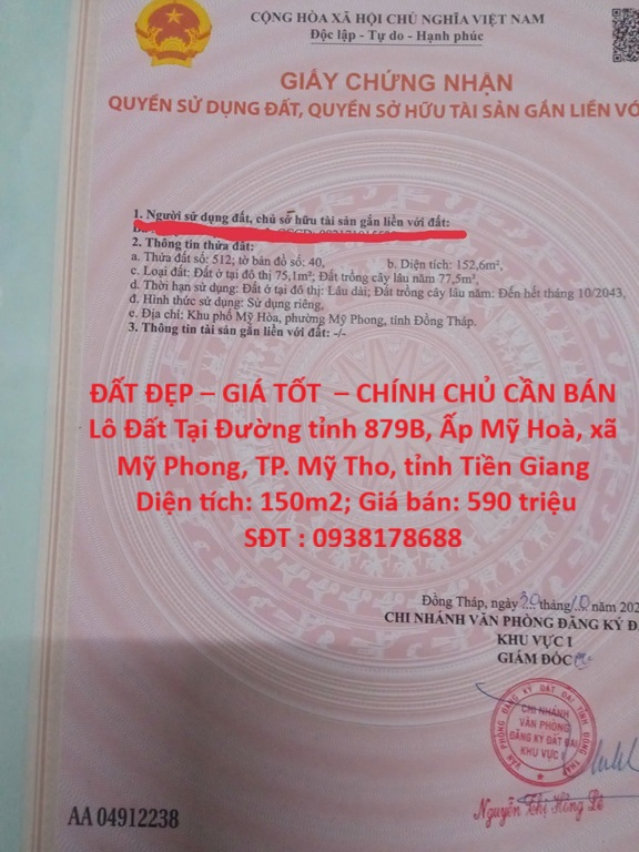ĐẤT ĐẸP – GIÁ TỐT – CHÍNH CHỦ CẦN BÁN Lô Đất Tại Mỹ Hòa - Mỹ Phong - Đồng Tháp