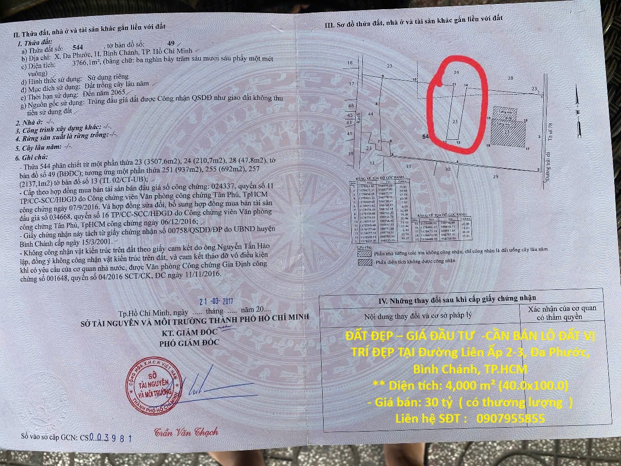 ĐẤT ĐẸP – GIÁ ĐẦU TƯ -CẦN BÁN LÔ ĐẤT VỊ TRÍ ĐẸP TẠI Đường Liên Ấp 2-3, Đa Phước, Bình Chánh, TP.HCM