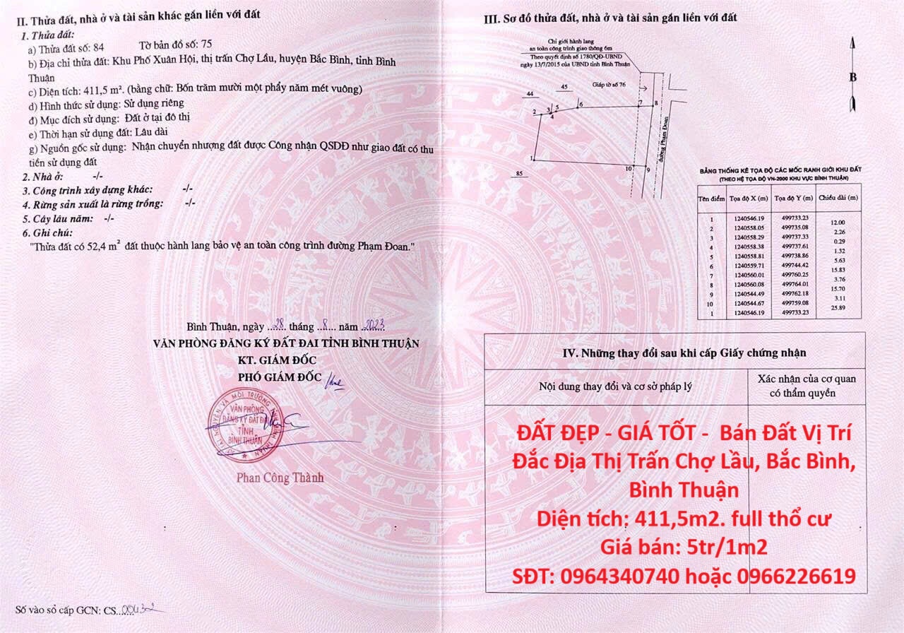 ĐẤT ĐẸP - GIÁ TỐT - Bán Đất Vị Trí Đắc Địa Thị Trấn Chợ Lầu, Bắc Bình, Bình Thuận