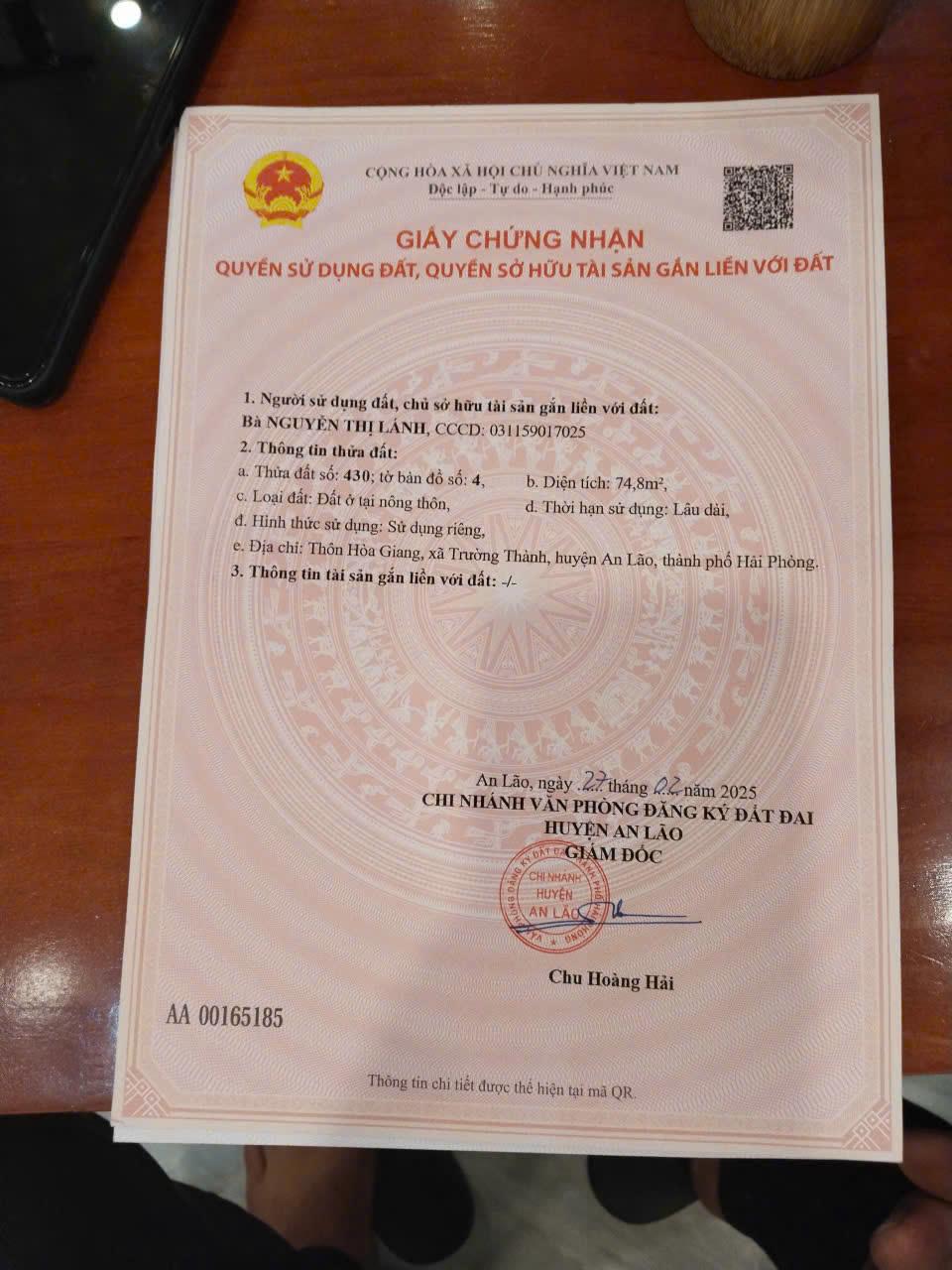 BÁN NHANH 2 LÔ LIỀN KỀ - GIÁ TỐT - Vị Trí Đắc Địa Tại Thôn Hoà Giang, Xã Trường Thành, Huyện An Lão, Thành phố Hải Phòng