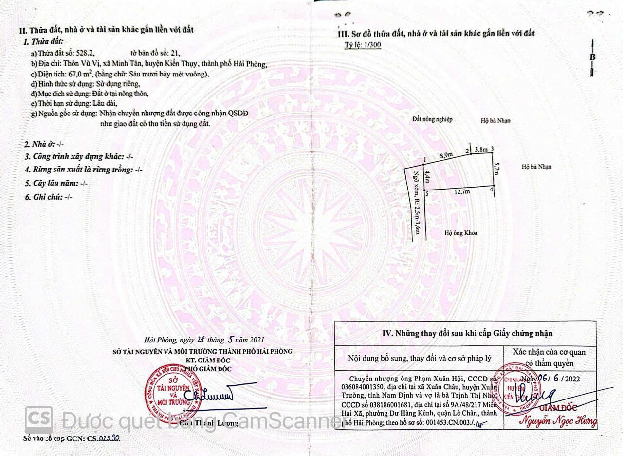 BÁN ĐẤT VŨ VỊ MINH TÂN KIẾN THỤY – 67M2 NỞ HẬU – NGÕ Ô TÔ – GIÁ RẺ TẦM TIỀN ZALO 0567 222 555