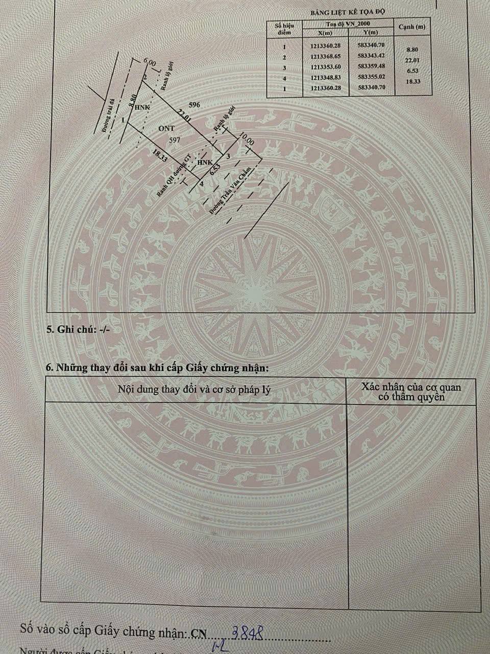 Bán đất thổ cư đường Trần Văn Chẩm , xã Phước Vĩnh An 2 mt trước sau dt 148m2 giá 3,15 tỷ