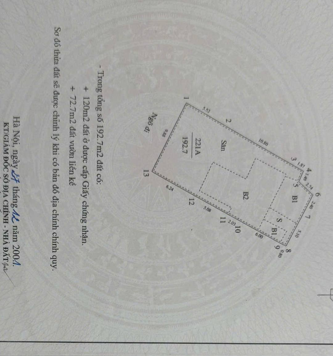 Bán nhà đất thổ cư quận trung tâm hà nội mặt ngõ 3m 24 tỷ 200m2