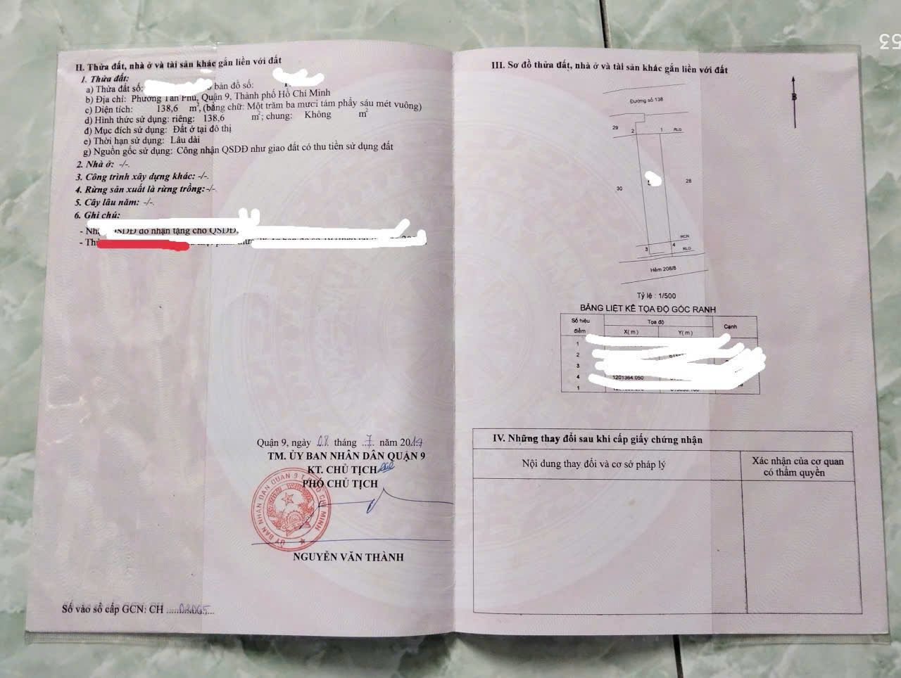 Nhà mặt tiền đường 138 tân phú DT 139m, giá tốt