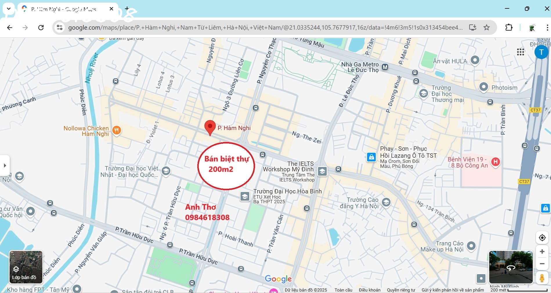 Bán biệt thự khu đô thị Mỹ Đình II – đường Hàm Nghi – 200m² – vị trí đẹp