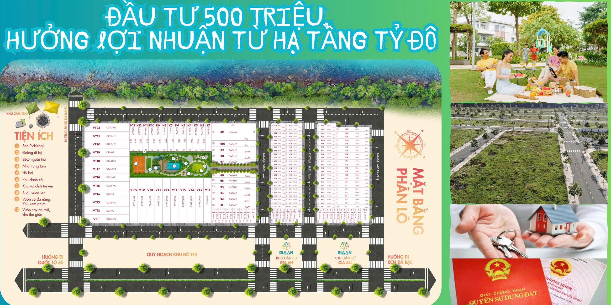 Chỉ cần 500 Triệu sở hữu ngay lô đất 5x22m 80TC nhựa 10m NH hàng hỗ trợ 70% ân hạn 24 tháng