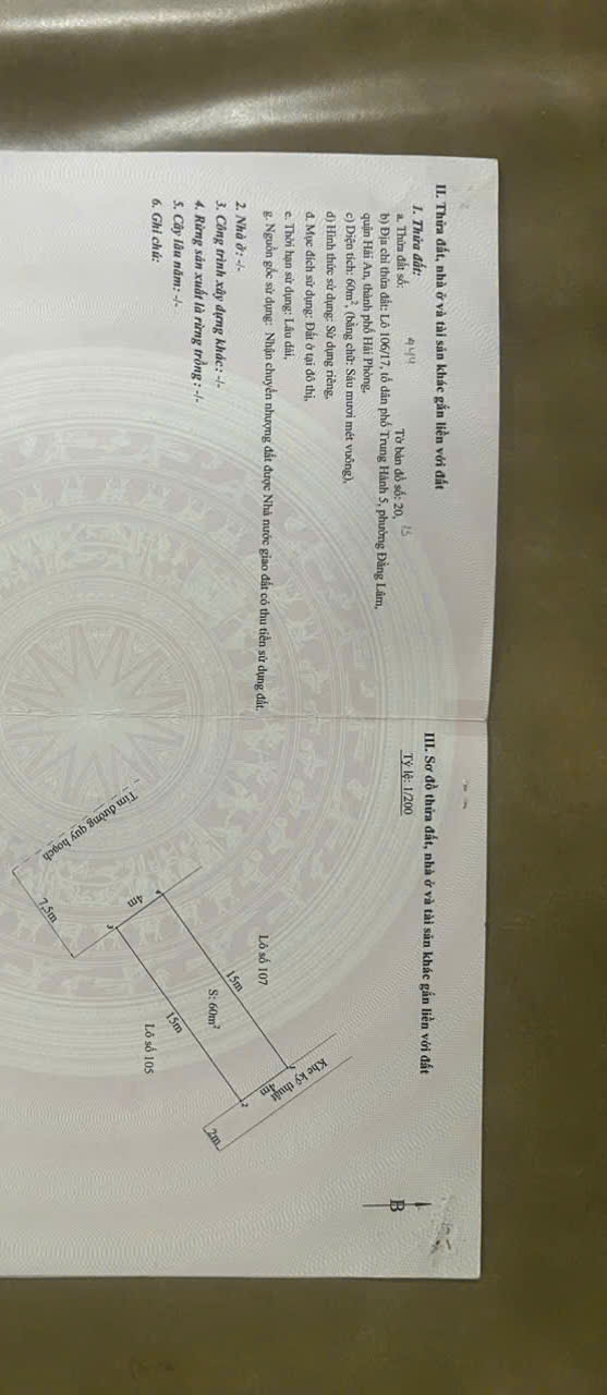 Cần Bán 2 Lô Đất Liền Kề Mặt Đường Bến Láng – Gần TDC Lô 17 Lê Hồng Phong , Hải Phòng– Bìa Hồng Chính Chủ