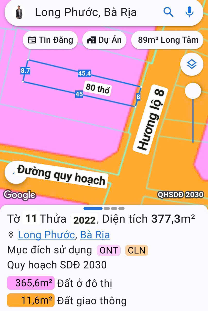 Bán nhanh lô mặt tiền đường hương lộ 8, Tam long HCM. _ DT:8mx45 m(80 thổ)