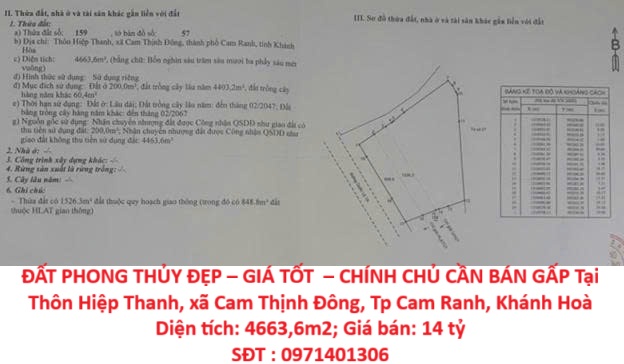 ĐẤT PHONG THỦY ĐẸP – GIÁ TỐT – CHÍNH CHỦ CẦN BÁN GẤP Tại Thôn Hiệp Thanh, xã Cam Thịnh Đông