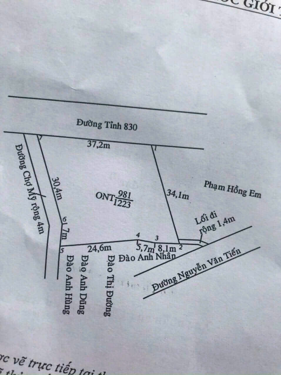 Bán đất 2 mặt tiền TL 830 , xã Mỹ Lệ , Cần Đước dt 1223m2 full thổ giá hạ còn 13,5 tỷ