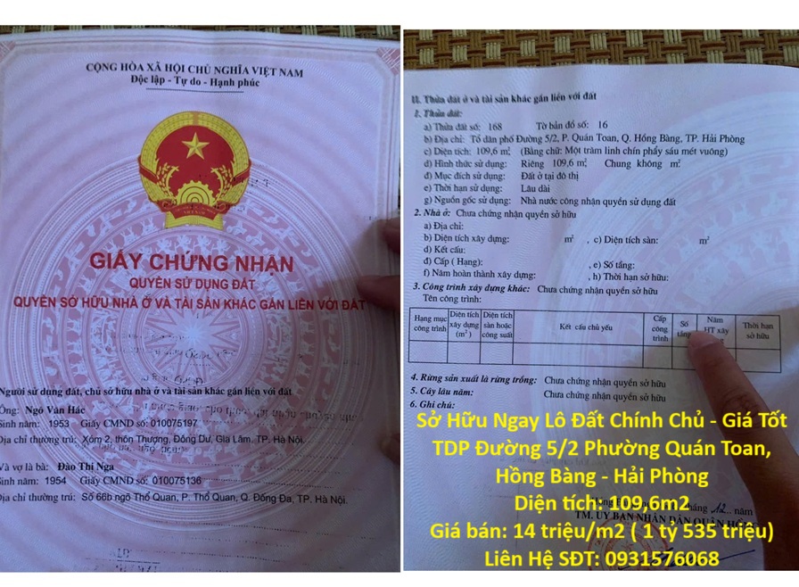 Sở Hữu Ngay Lô Đất Chính Chủ - Giá Tốt TDP Đường 5/2 Phường Quán Toan, Hồng Bàng - Hải Phòng