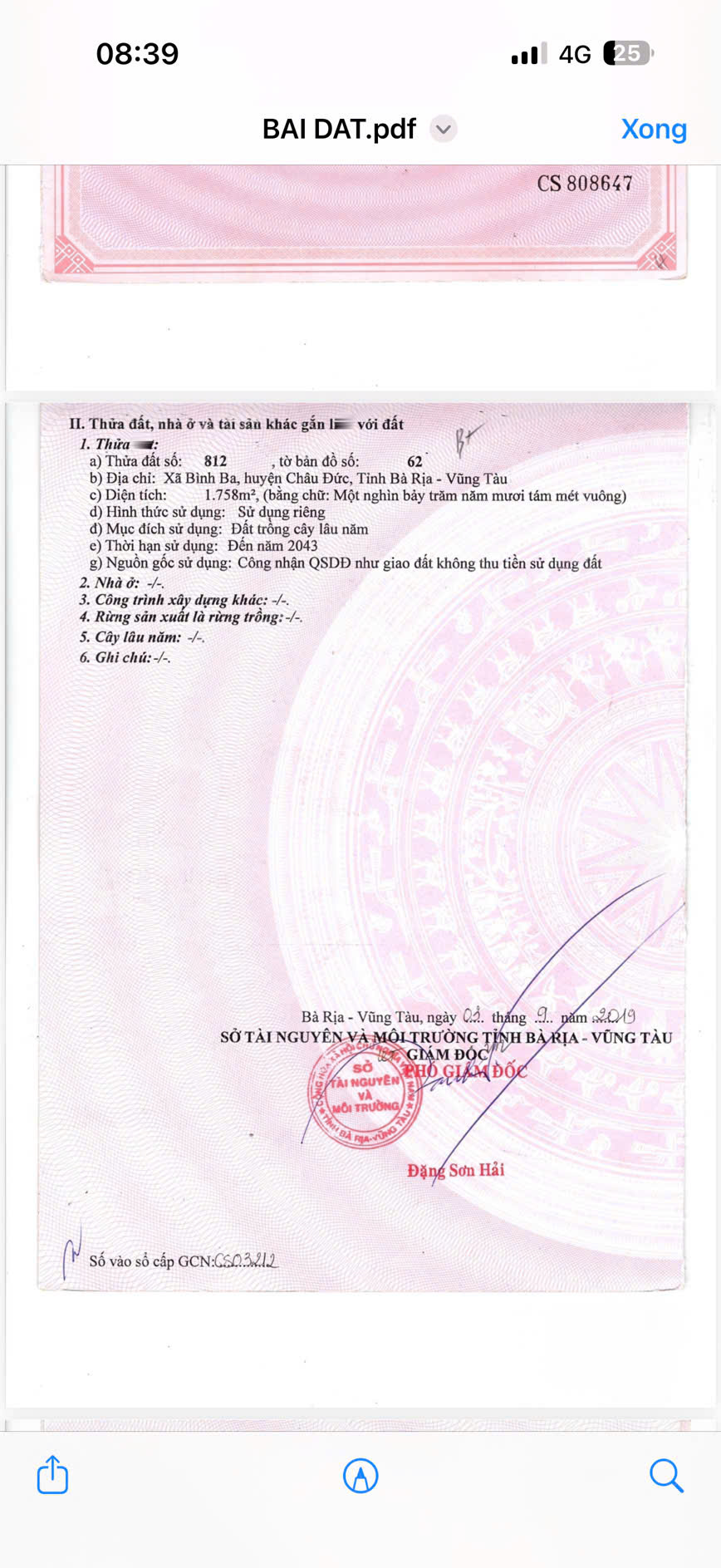 Chủ cần bán lô đất Xã Bình Ba, Châu Đức - Bà Rịa Vũng Tàu