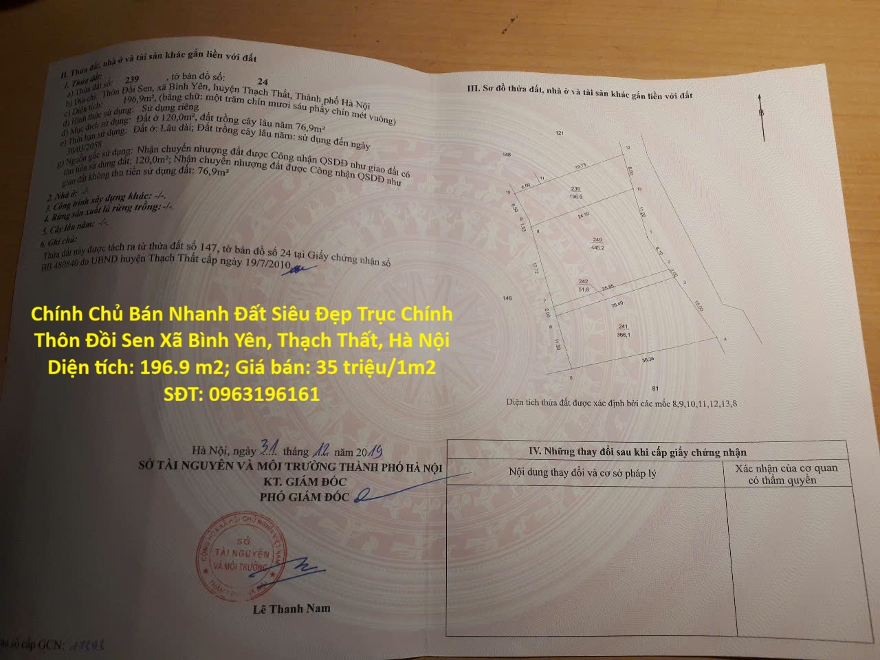 Chính Chủ Bán Nhanh Đất Siêu Đẹp Trục Chính Thôn Đồi Sen Xã Bình Yên, Thạch Thất, Hà Nội