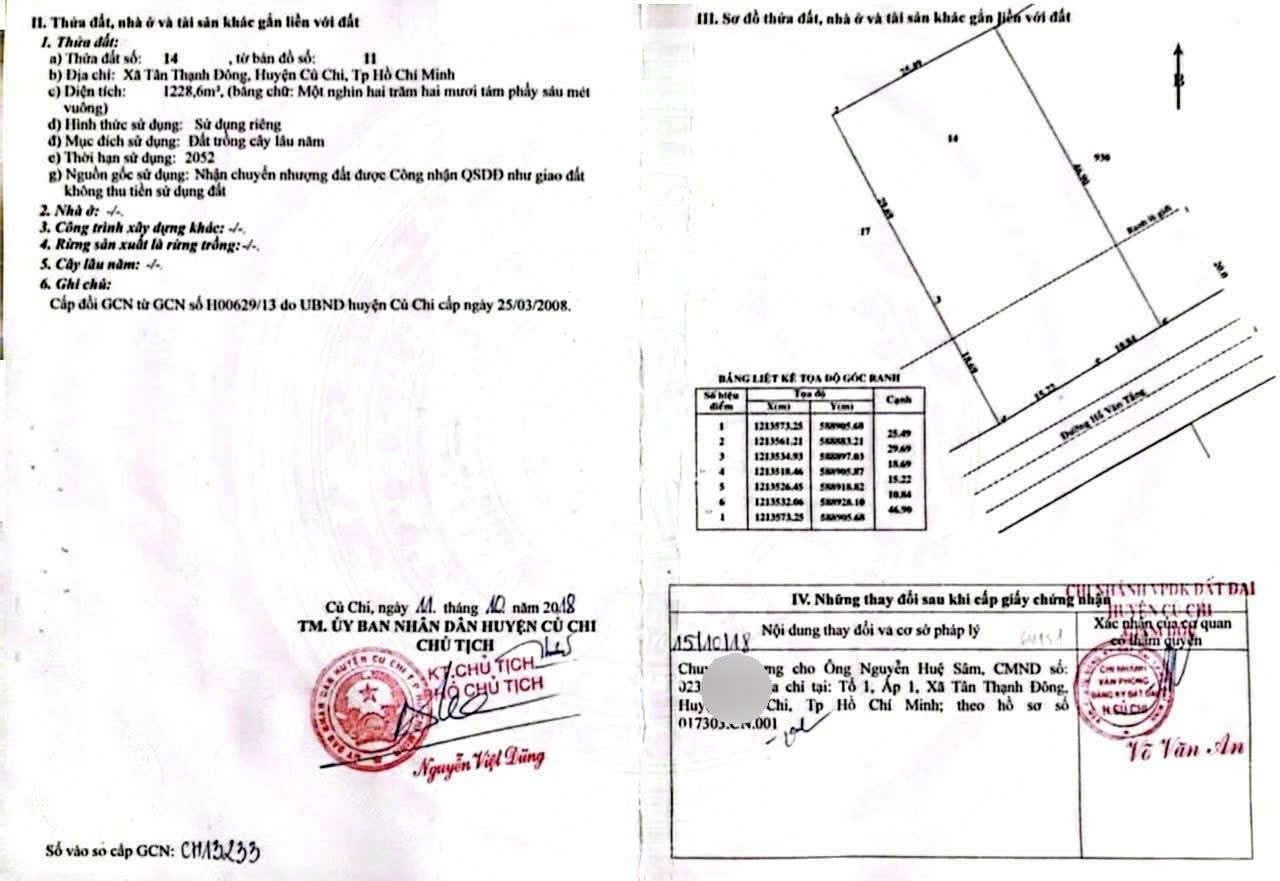 HOT HOT - CẦN BÁN LÔ ĐẤT Mặt tiền đường Hồ Văn Tắng, Xã Tân thạnh Đông, củ Chi, HCM