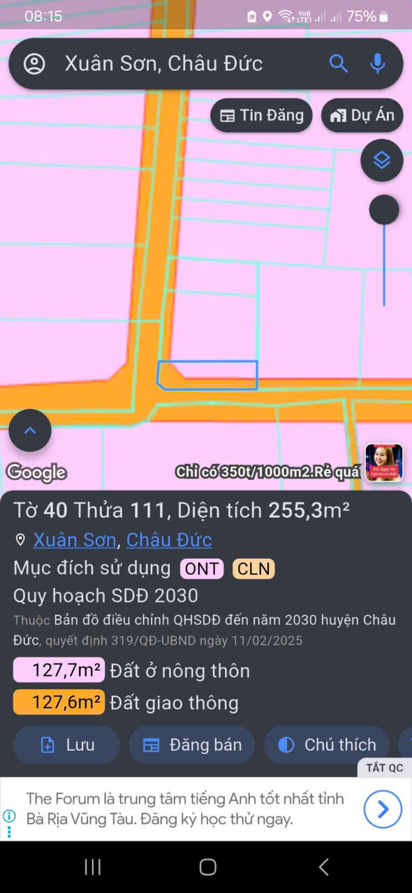 Chủ bán lô góc 2mt đường nhựa khu dân cư xuân sơn hcm