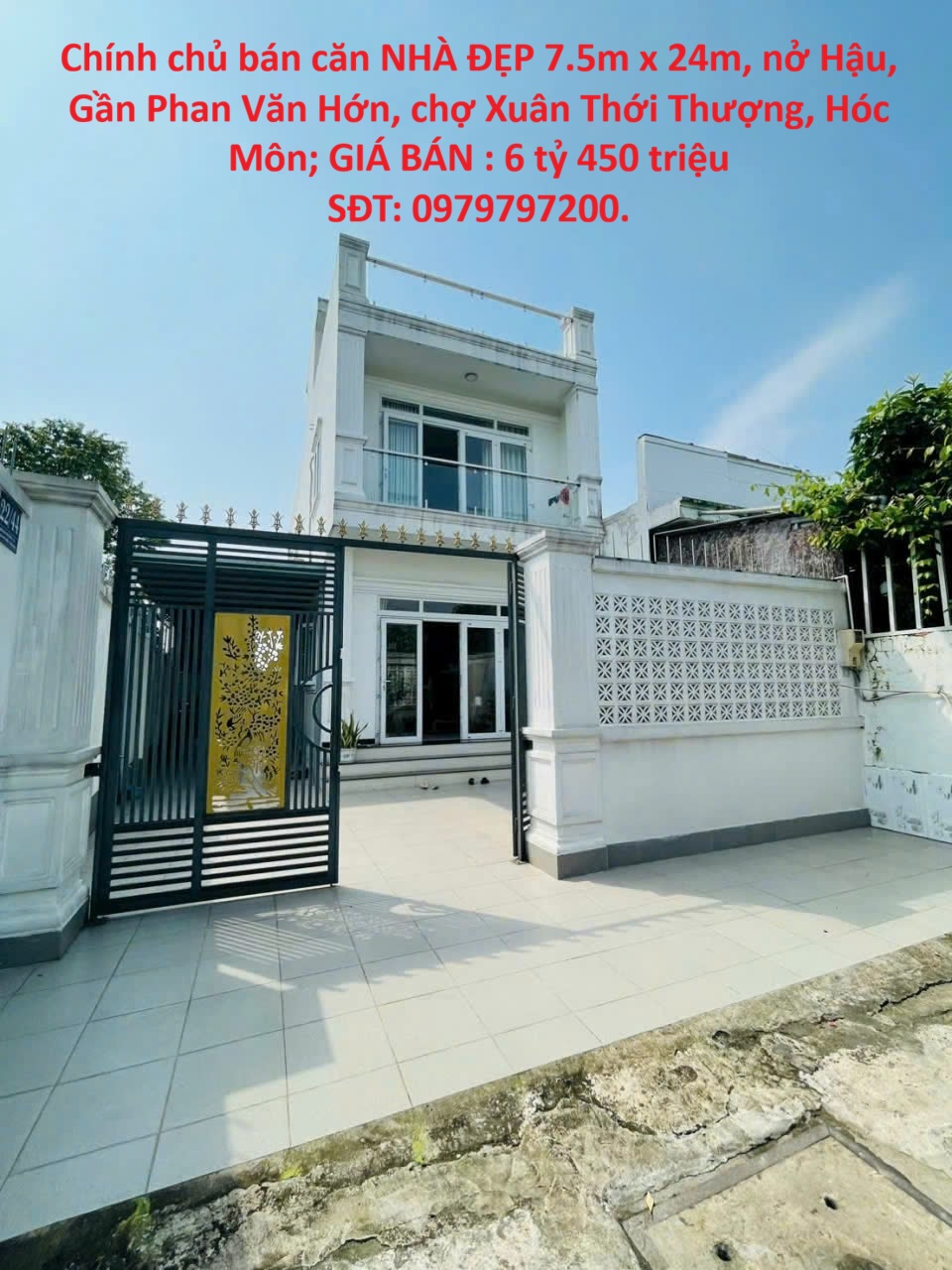 Chính chủ bán căn NHÀ ĐẸP 7.5m x 24m, nở Hậu, Gần Phan Văn Hớn, chợ Xuân Thới Thượng, Hóc Môn