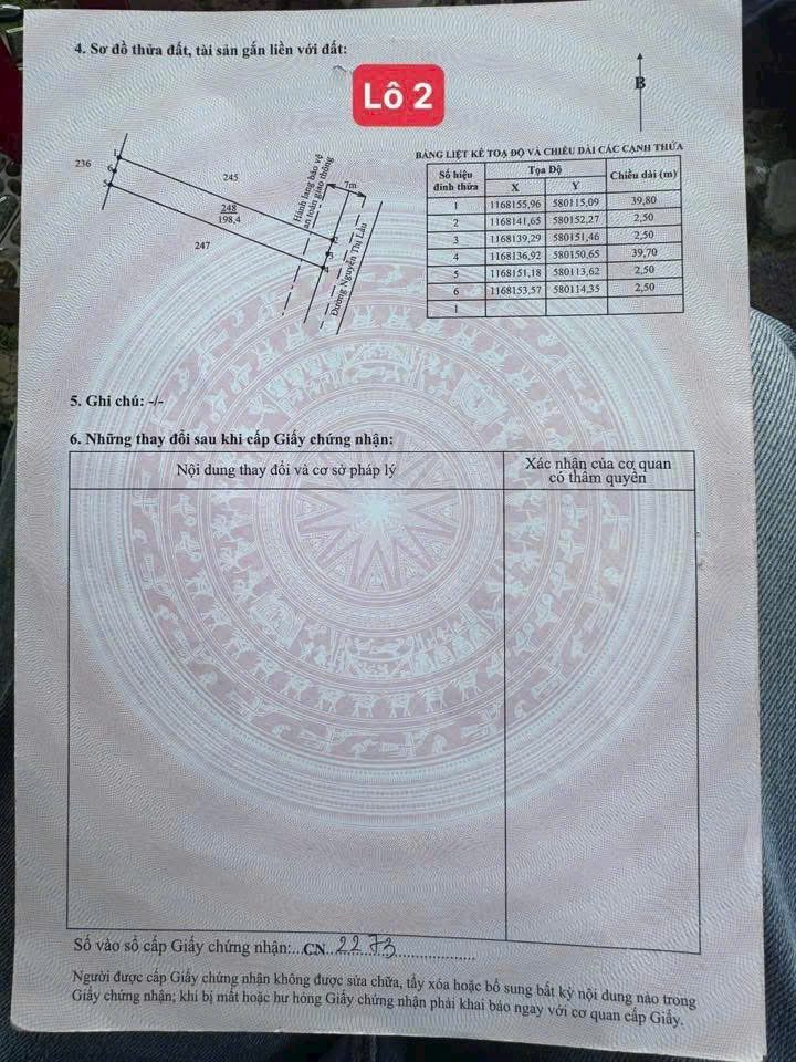 Bán 2 lô thổ cư mt đường Nguyễn Thị Lầu, xã Quê Mỹ Thạnh, Tân Trụ dt 199m2 giá 950 triệu 1 lô