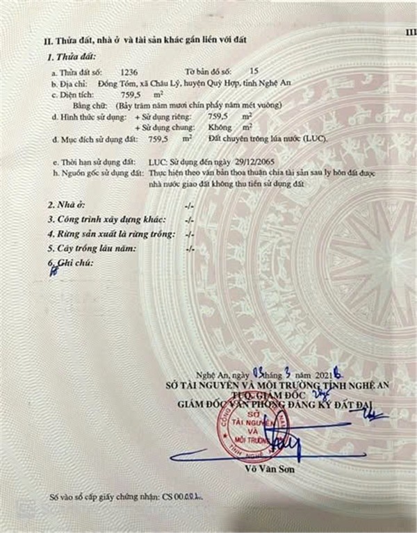 ĐẤT ĐẸP – GIÁ ĐẦU TƯ -CHÍNH CHỦ CẦN BÁN NHANH LÔ ĐẤT TẠI Xã Châu Lý ,Huyện Quỳ Hợp, Nghệ An