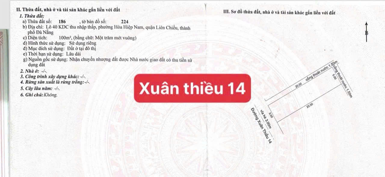 Bán đất đường Xuân Thiều 14 - gần biển - DT 100m2