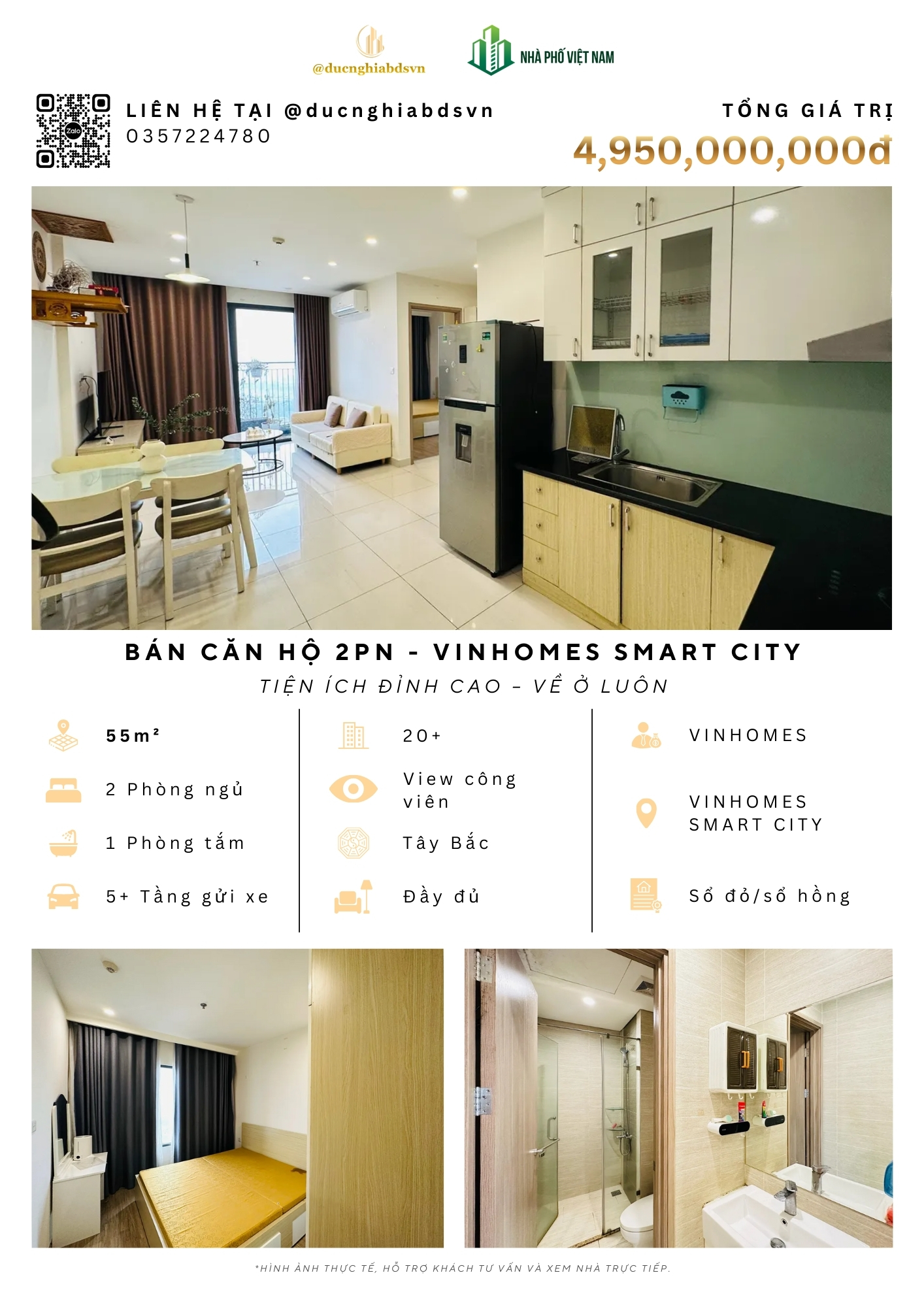 CĂN HỘ TẦNG TRUNG, VIEW THOÁNG – VINHOMES SMART CITY, TÂY MỖ - 2 NGỦ 1 WC – TIỆN ÍCH ĐỈNH CAO – VỀ Ở LUÔN