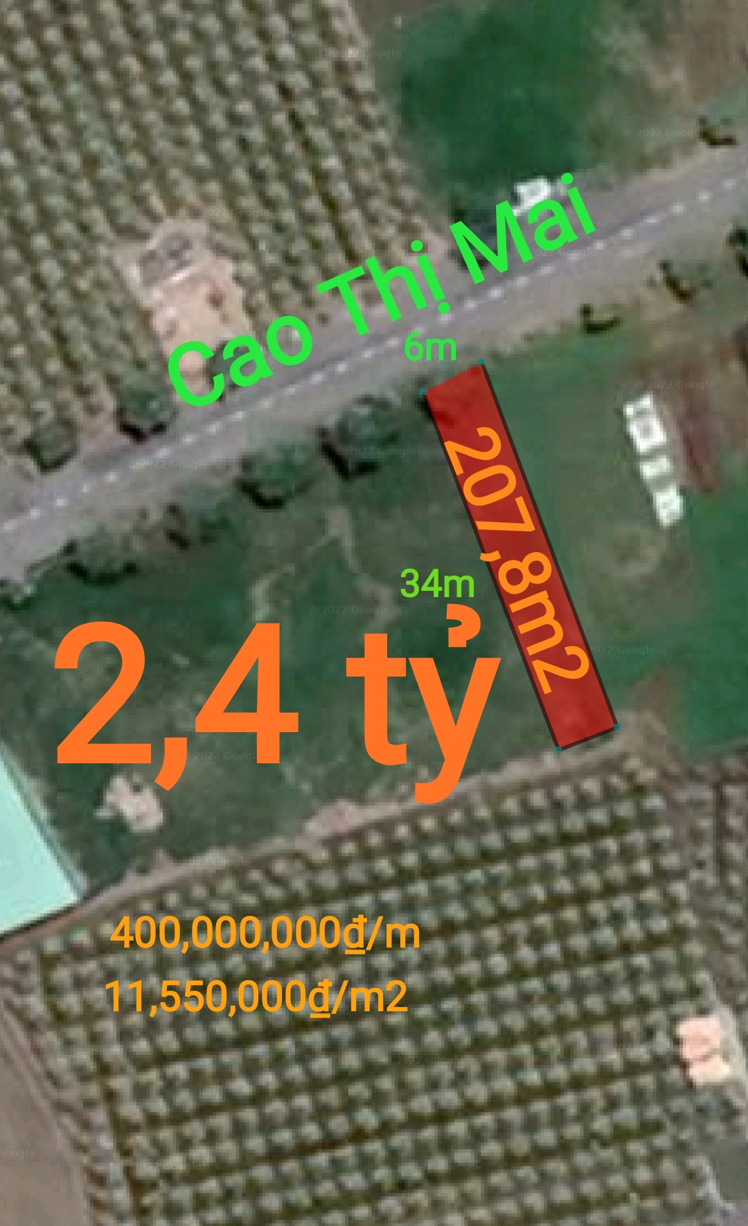 Bán lô đất thổ mặt tiền Cao Thị Mai giá 2,4 tỷ