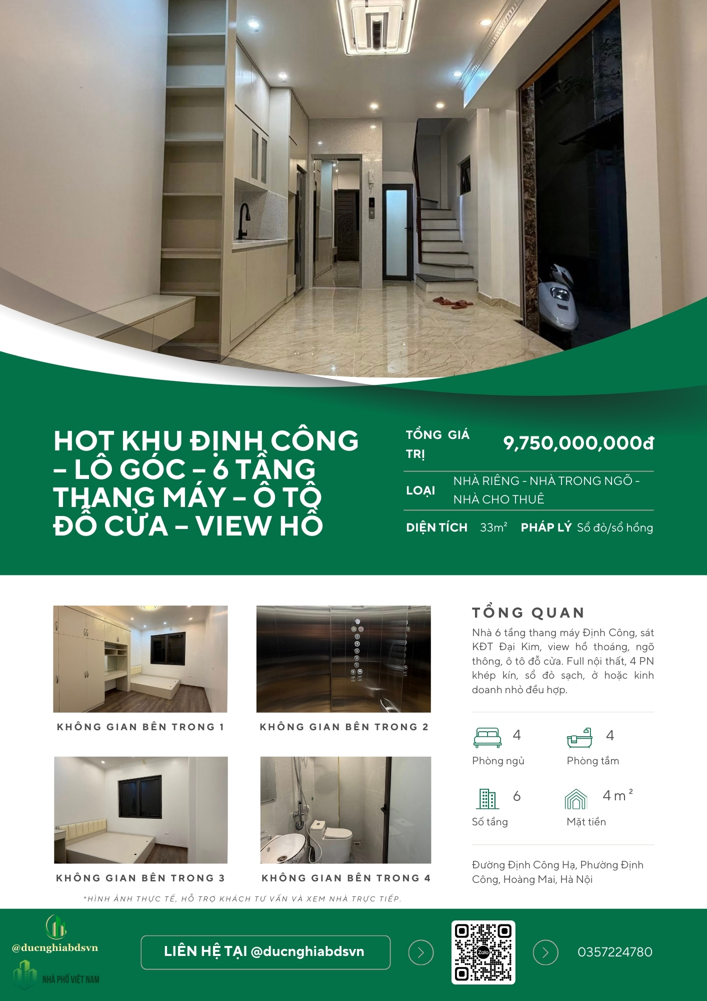 HÓT NHẤT KHU VỰC ĐỊNH CÔNG – HOÀNG MAI - LÔ GÓC – 6 TẦNG CÓ THANG MÁY - NGÕ THÔNG – KINH DOANH NHỎ - Ô TÔ ĐỖ CỬA