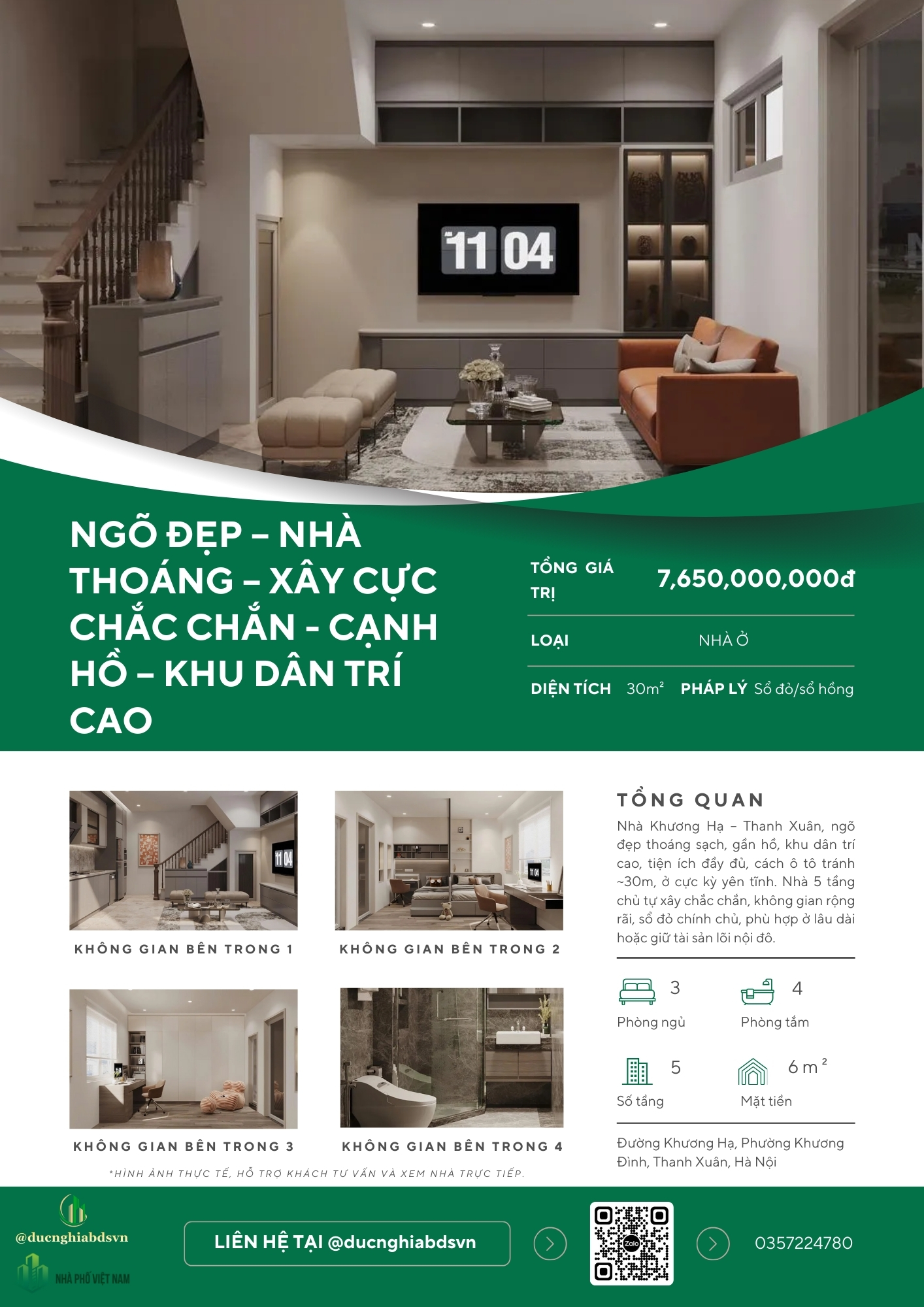 NGÕ ĐẸP – NHÀ THOÁNG KHƯƠNG HẠ – XÂY CỰC CHẮC CHẮN - CẠNH HỒ – KHU DÂN TRÍ CAO