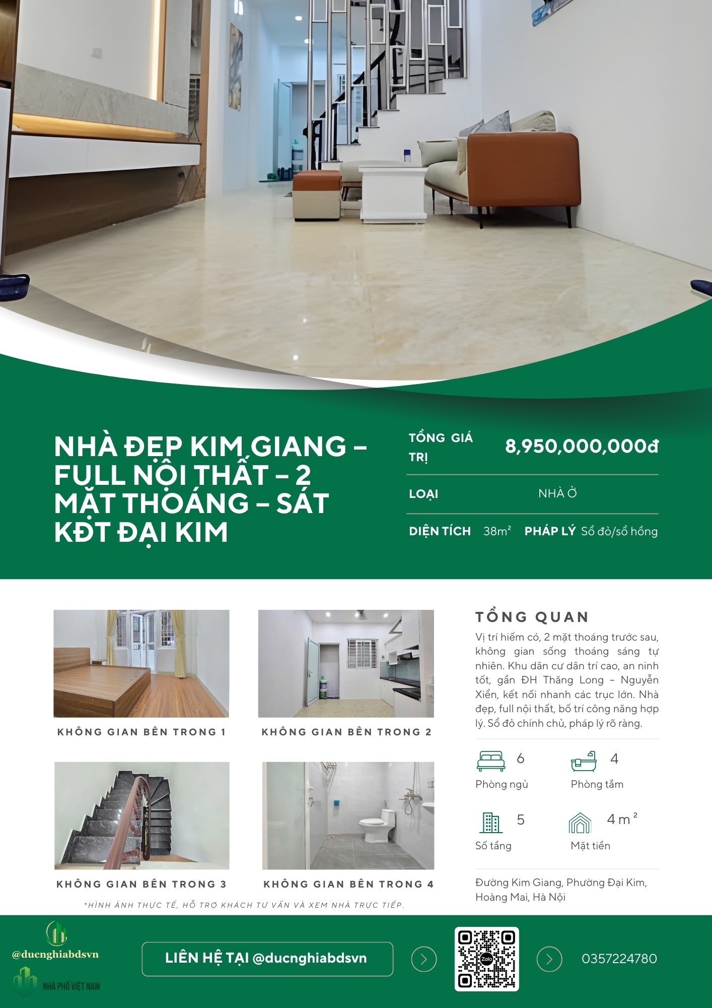 Nhà đẹp Kim Giang – Full nội thất – 2 mặt thoáng – Sát KĐT Đại Kim