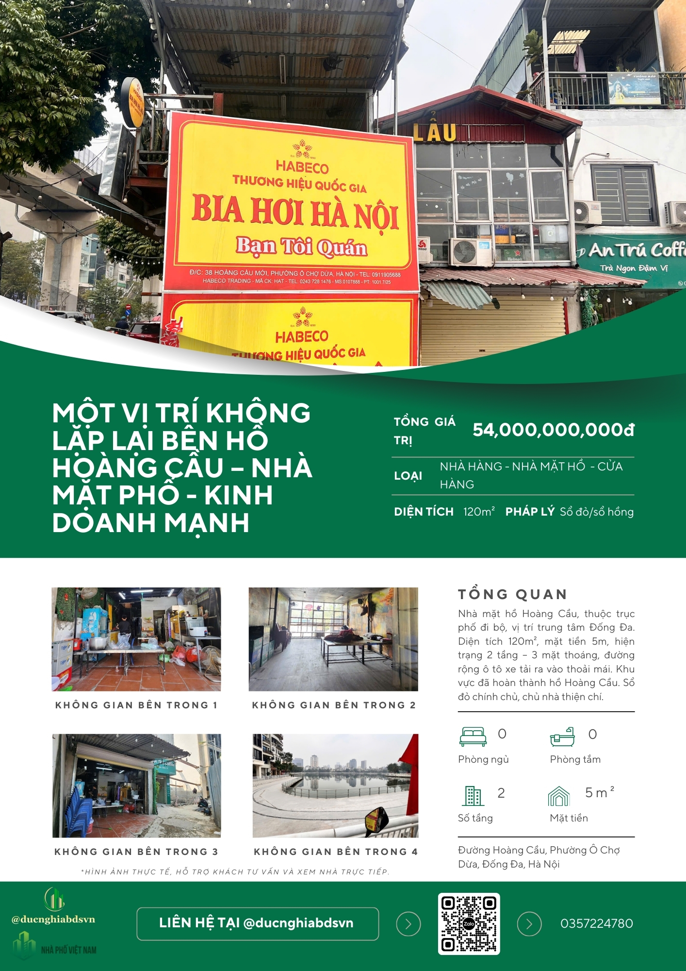 Một vị trí không lặp lại bên hồ Hoàng Cầu – Nhà mặt phố 120m, MT 5m