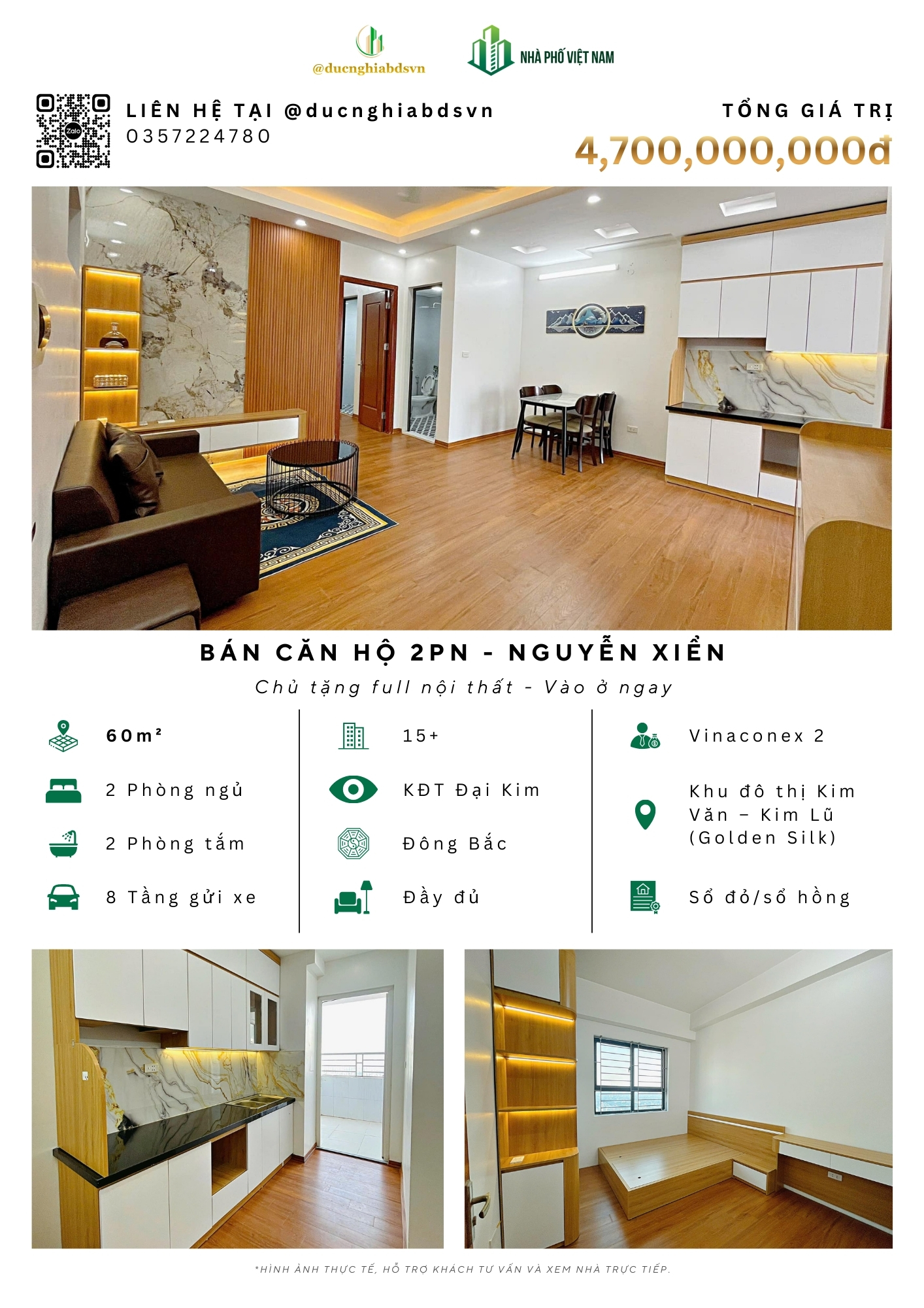 Căn 2PN full nội thất giữa trục Nguyễn Xiển - Chỉ việc xách vali về ở