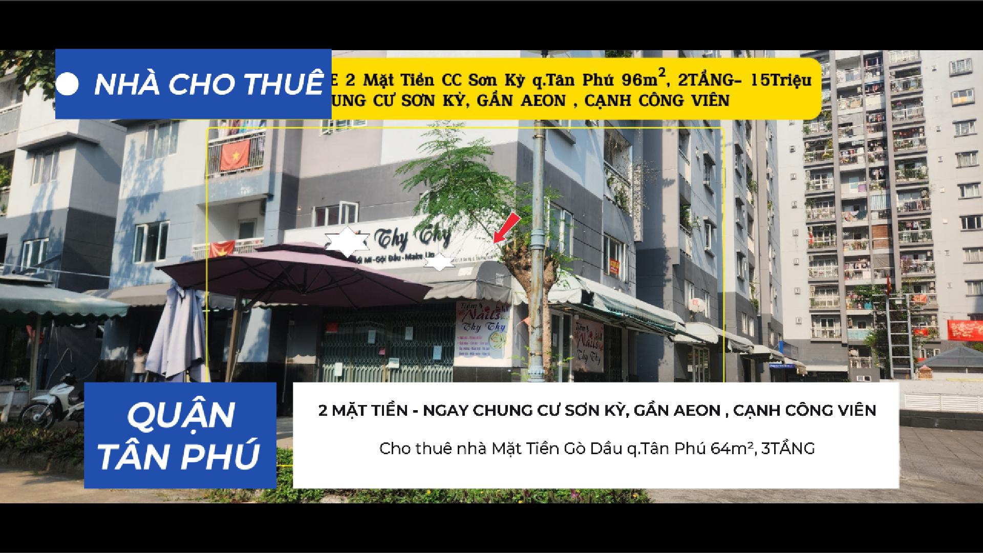 Cho thuê SHOHOUSE 2 Mặt Tiền CC Sơn Kỳ q.Tân Phú 96m², 2TẦNG- 15Triệu